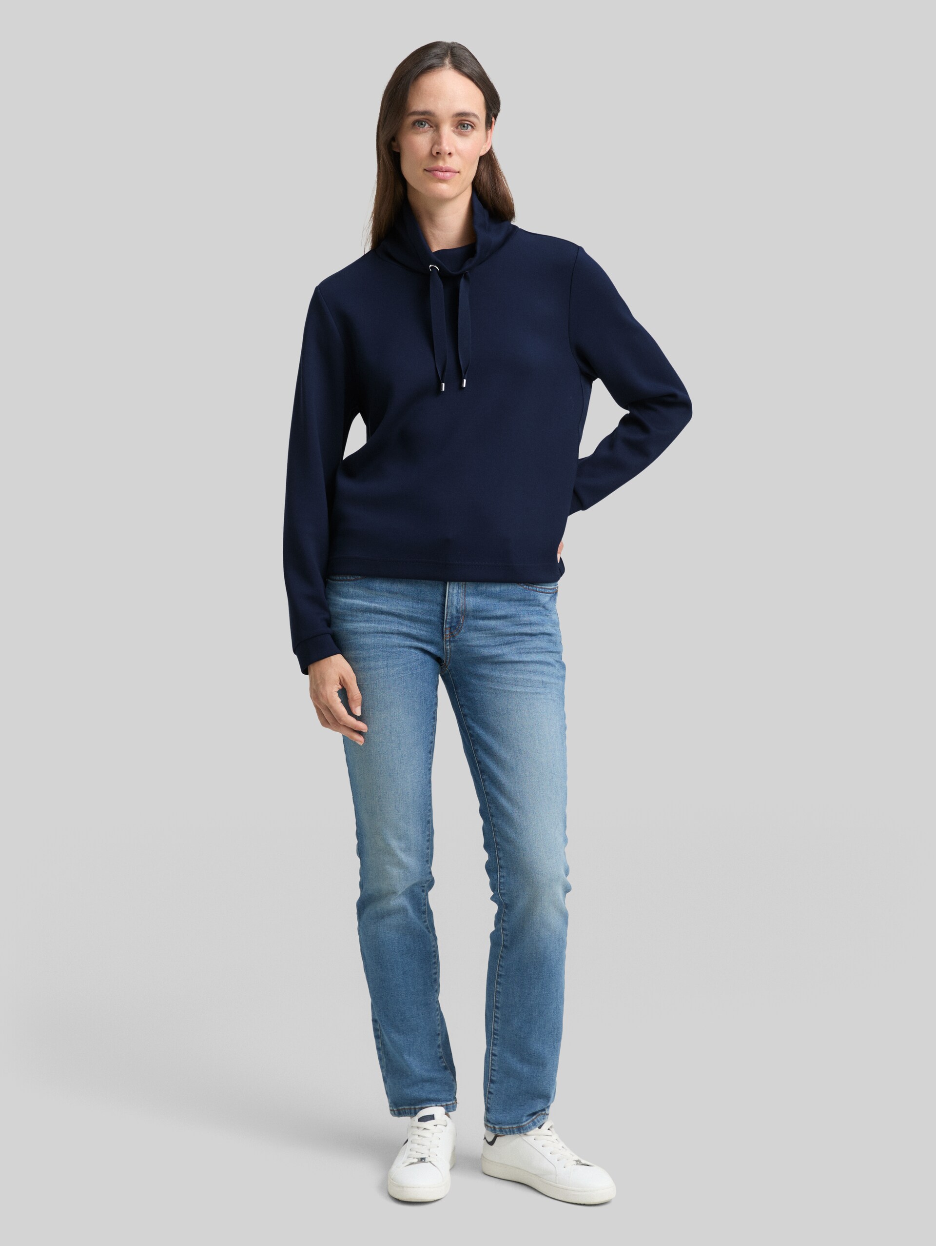 Scuba sweatshirt with stand-up collar - sky captain blue - Model front view