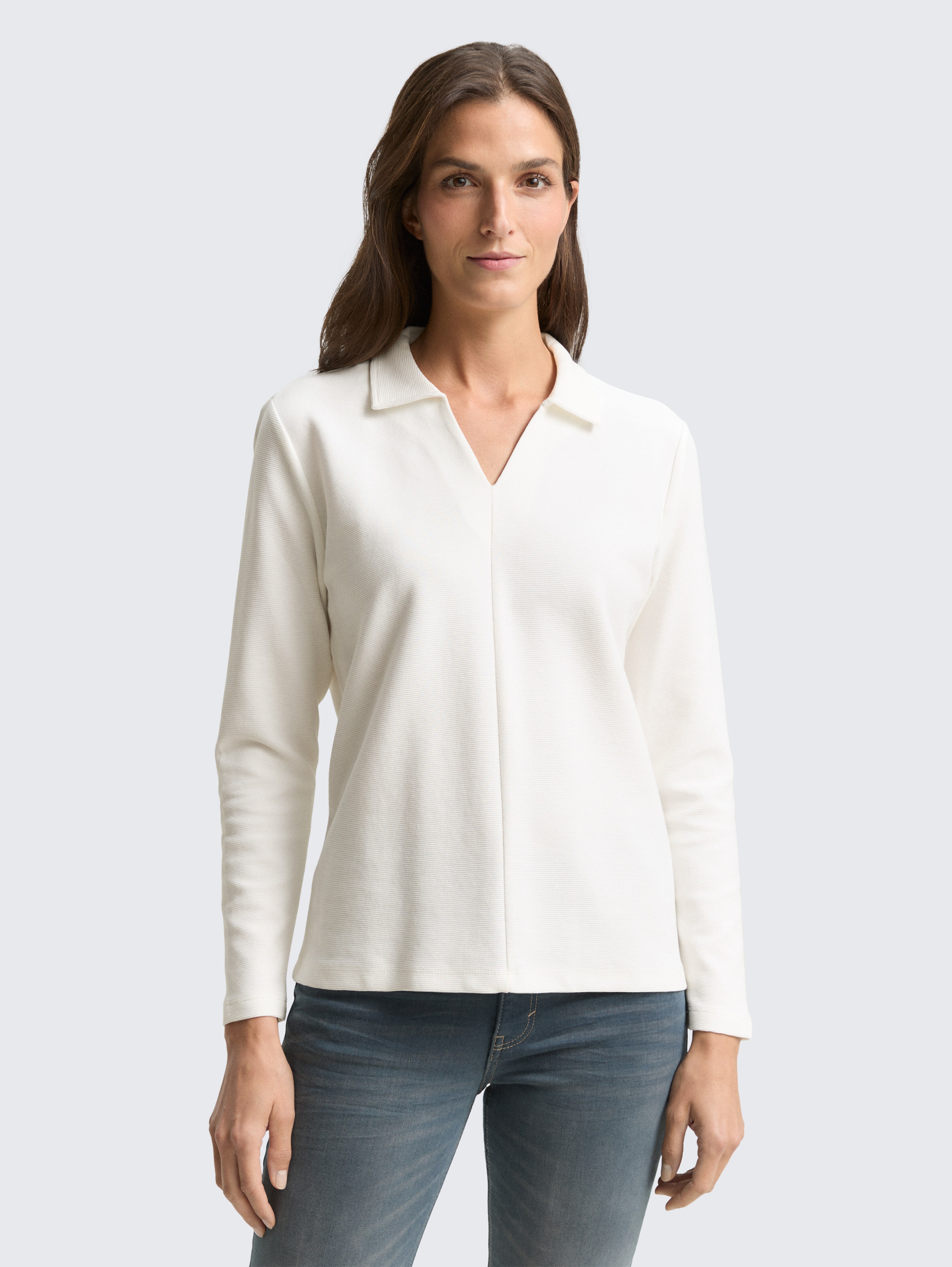 Langarmshirt mit Polokragen von Women, Whisper White