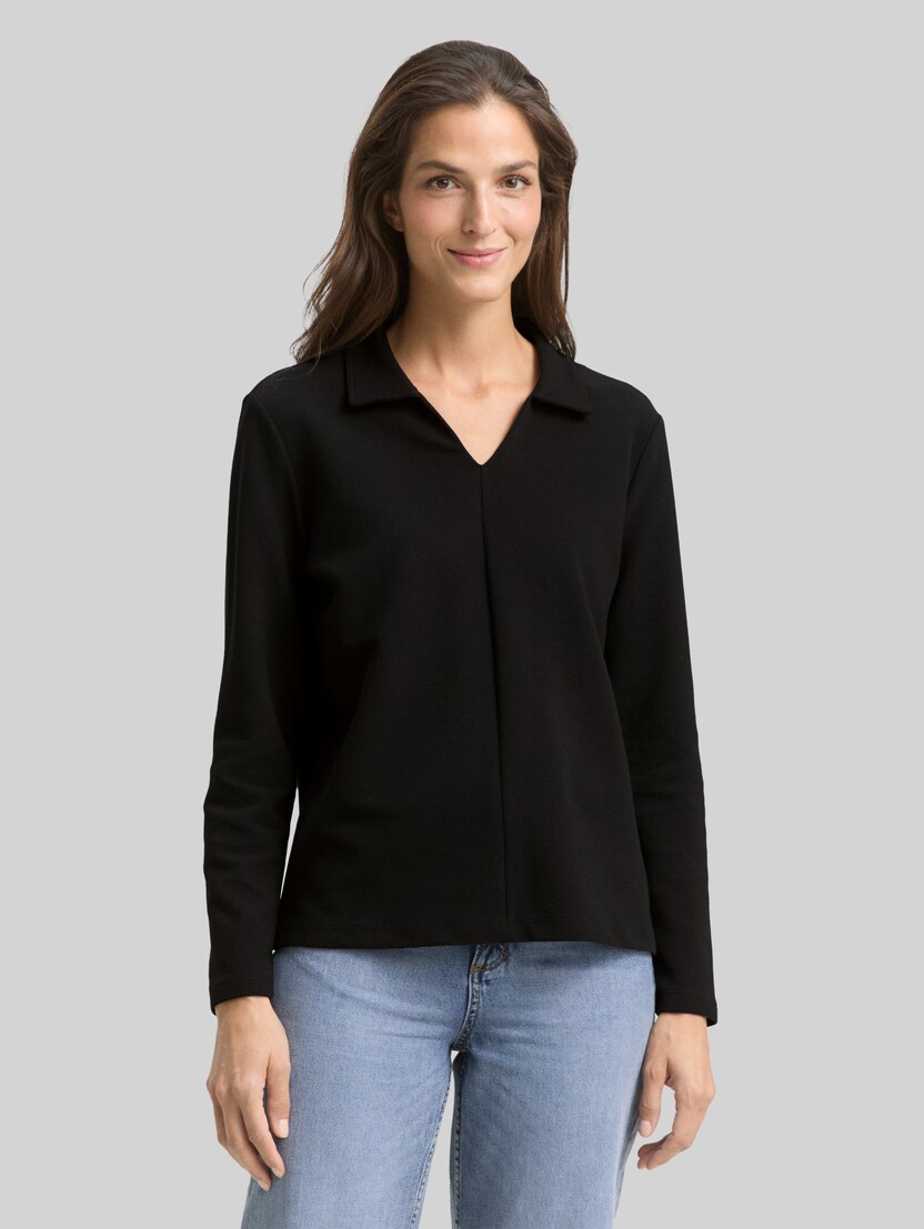 Langarmshirt mit Polokragen von Women, deep black