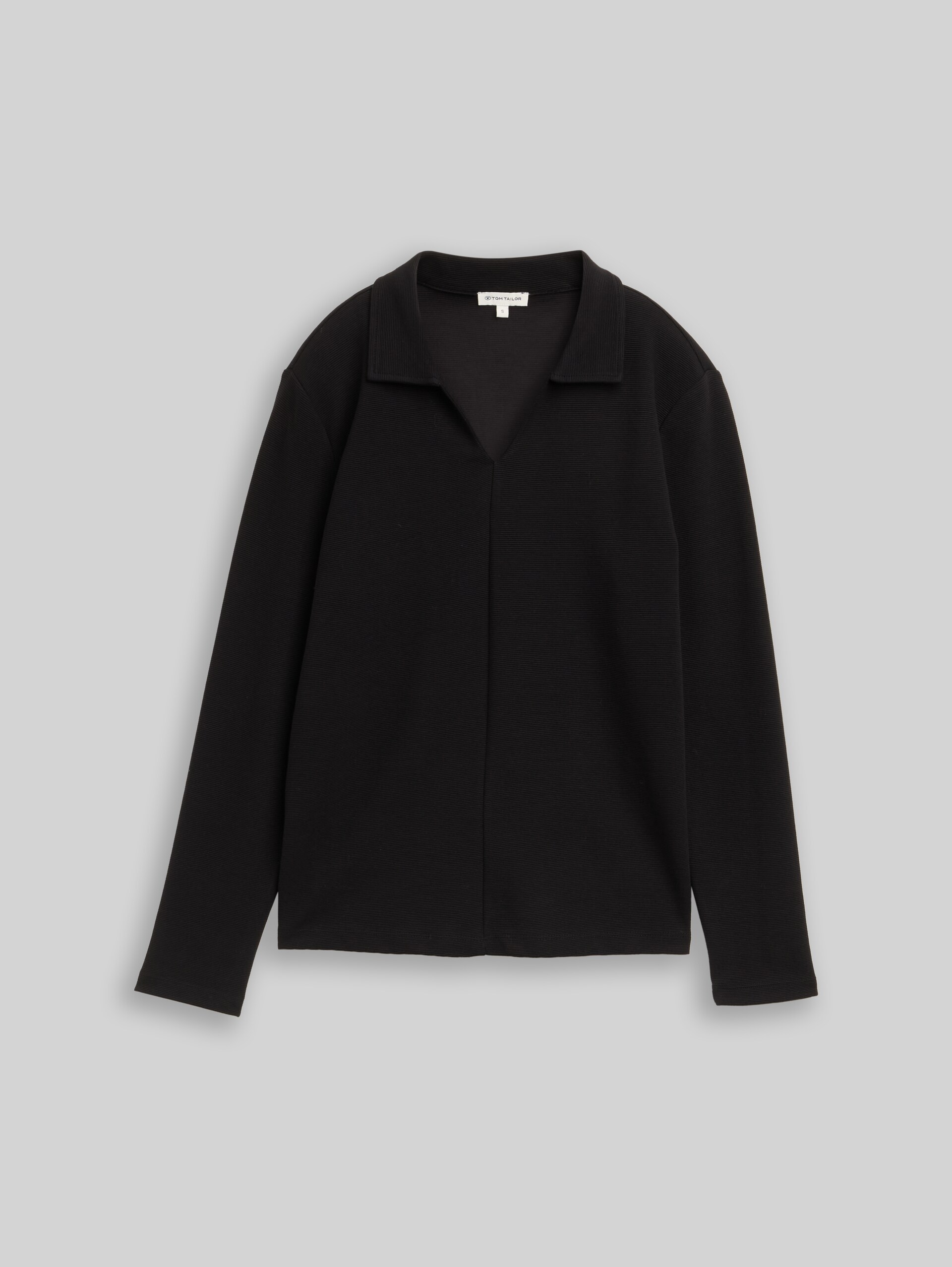 Langarmshirt mit Polokragen - deep black - Vorder-Produkt-Ansicht