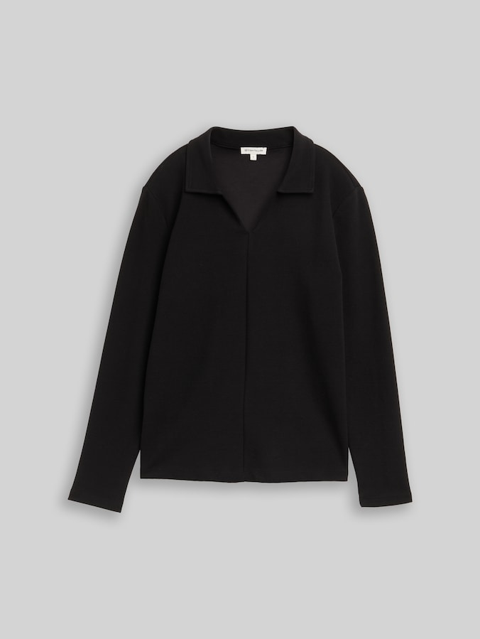 Shirt met lange mouwen en polokraag door Women, deep black