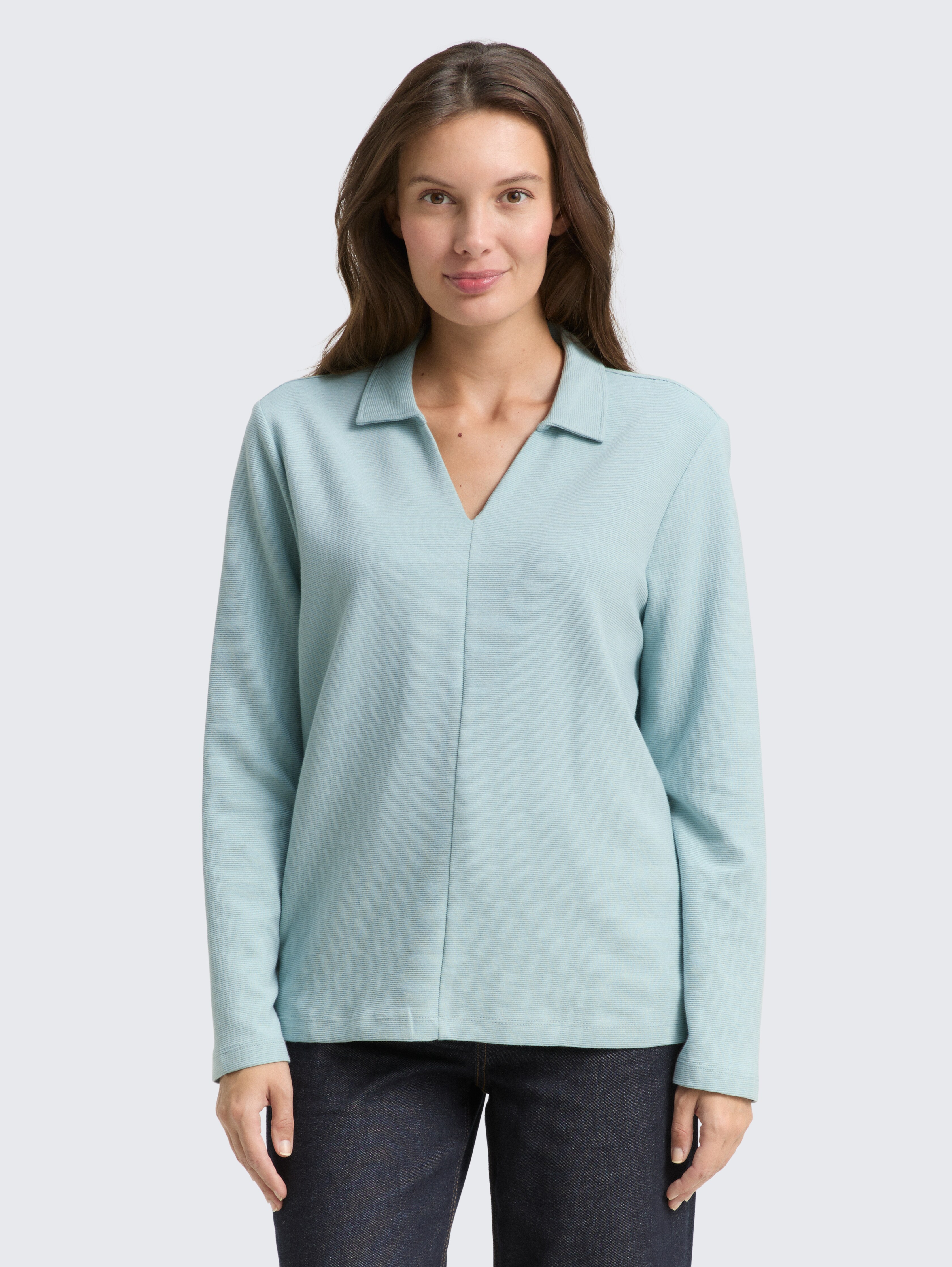 Langarmshirt mit Polokragen von Women, white moss