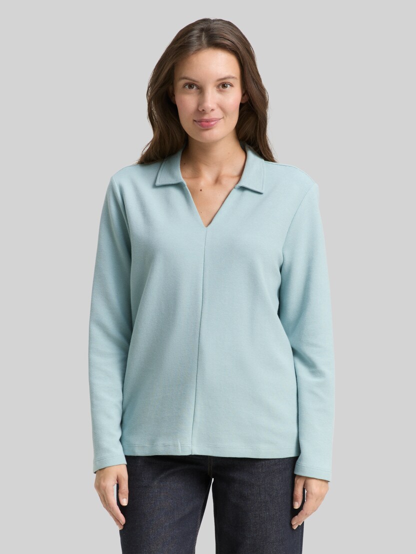 Langarmshirt mit Polokragen von Women, white moss