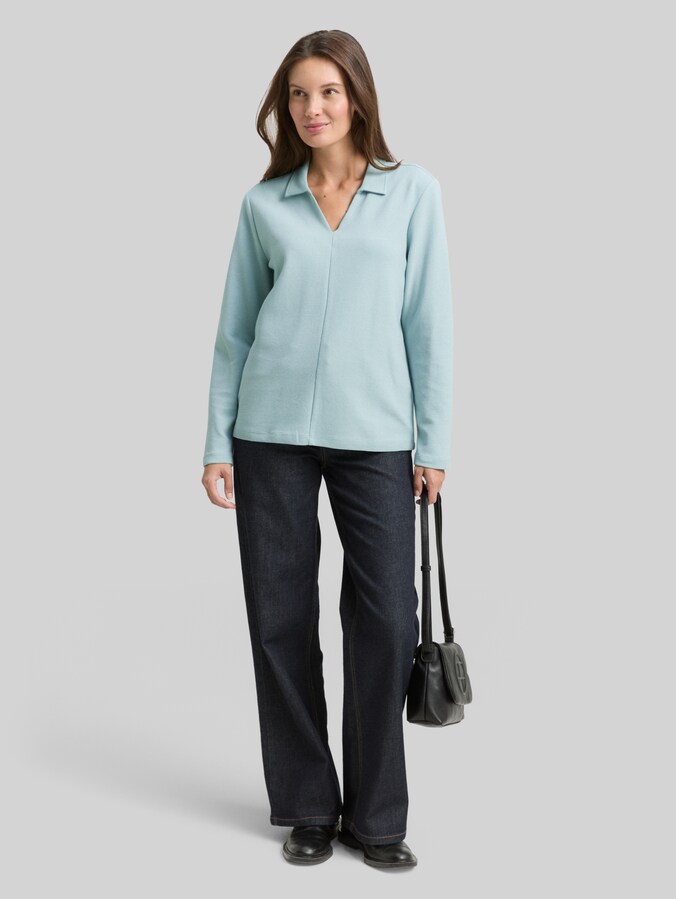 Shirt met lange mouwen en polokraag door Women, white moss