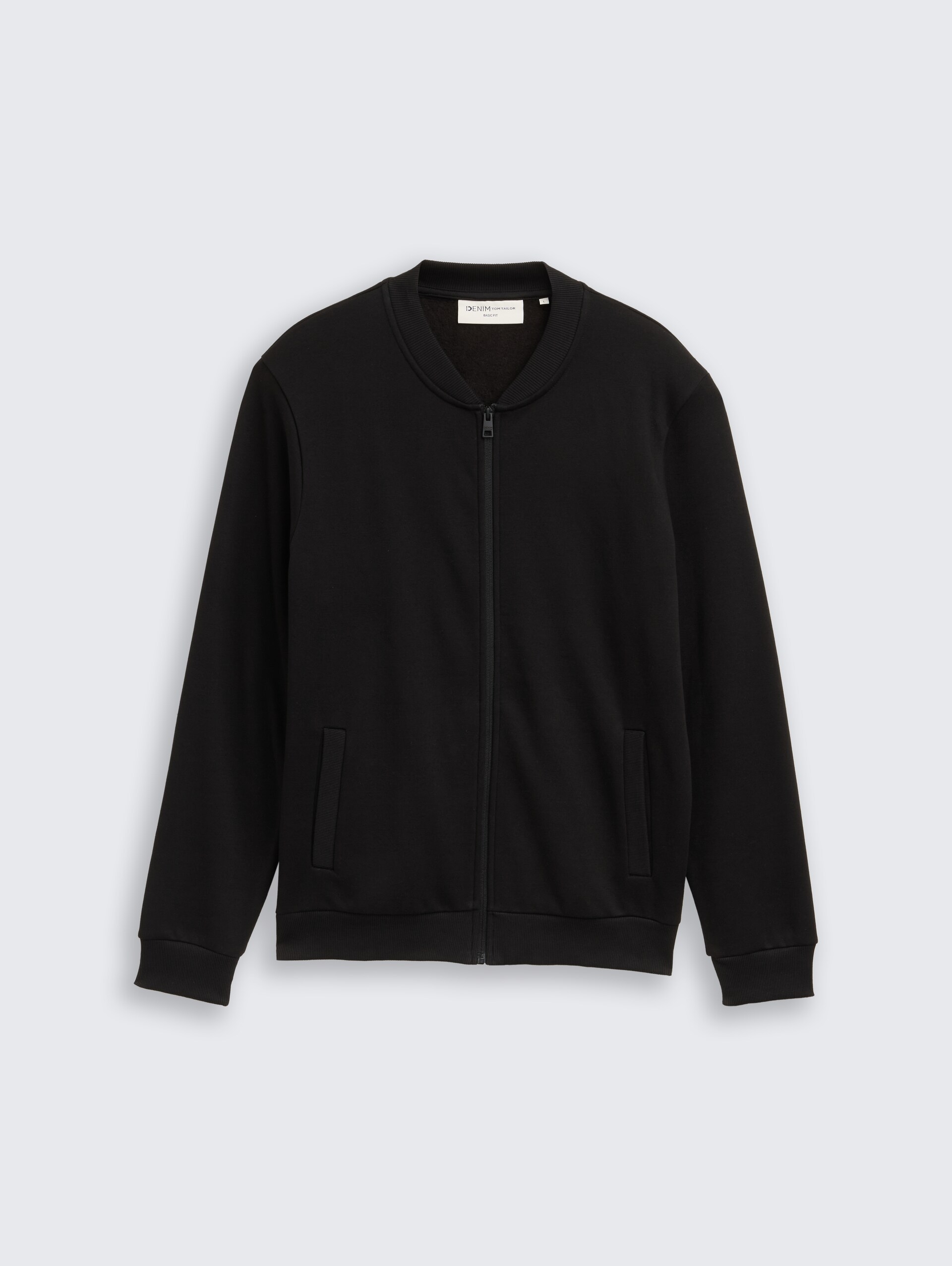 Sweatjacke mit Bomberkragen - Black - Vorder-Produkt-Ansicht
