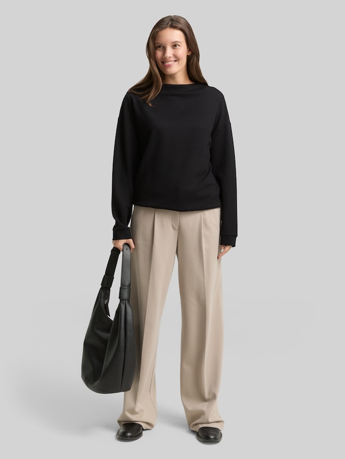 Sweat-shirt ample à col montant par Women, deep black