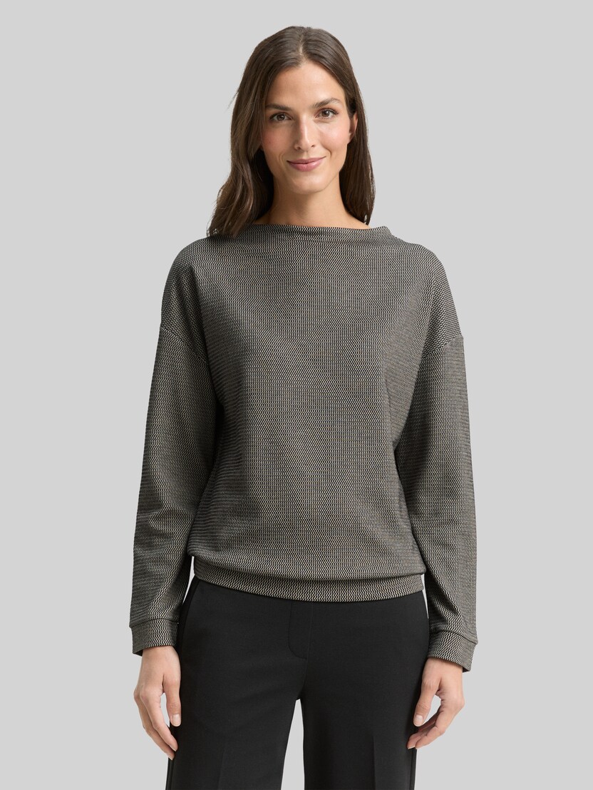 Loose Fit Sweatshirt mit Stehkragen von Women, black beige wave structure