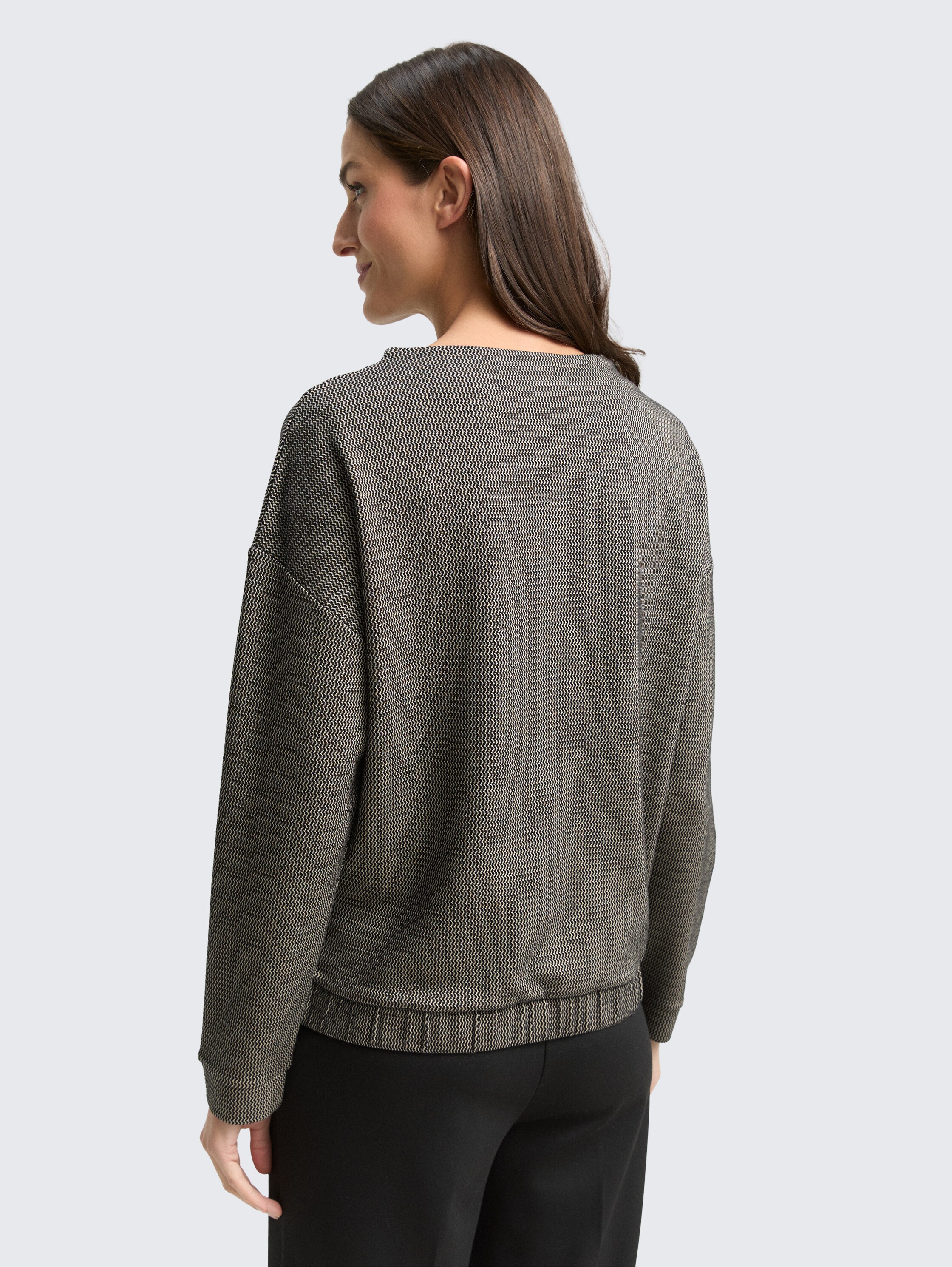 Loose Fit Sweatshirt mit Stehkragen - black_beige_wave_structure - 