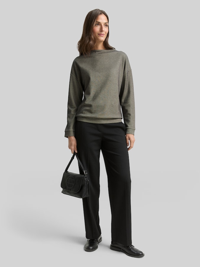 Sweat-shirt ample à col montant par Women, black beige wave structure