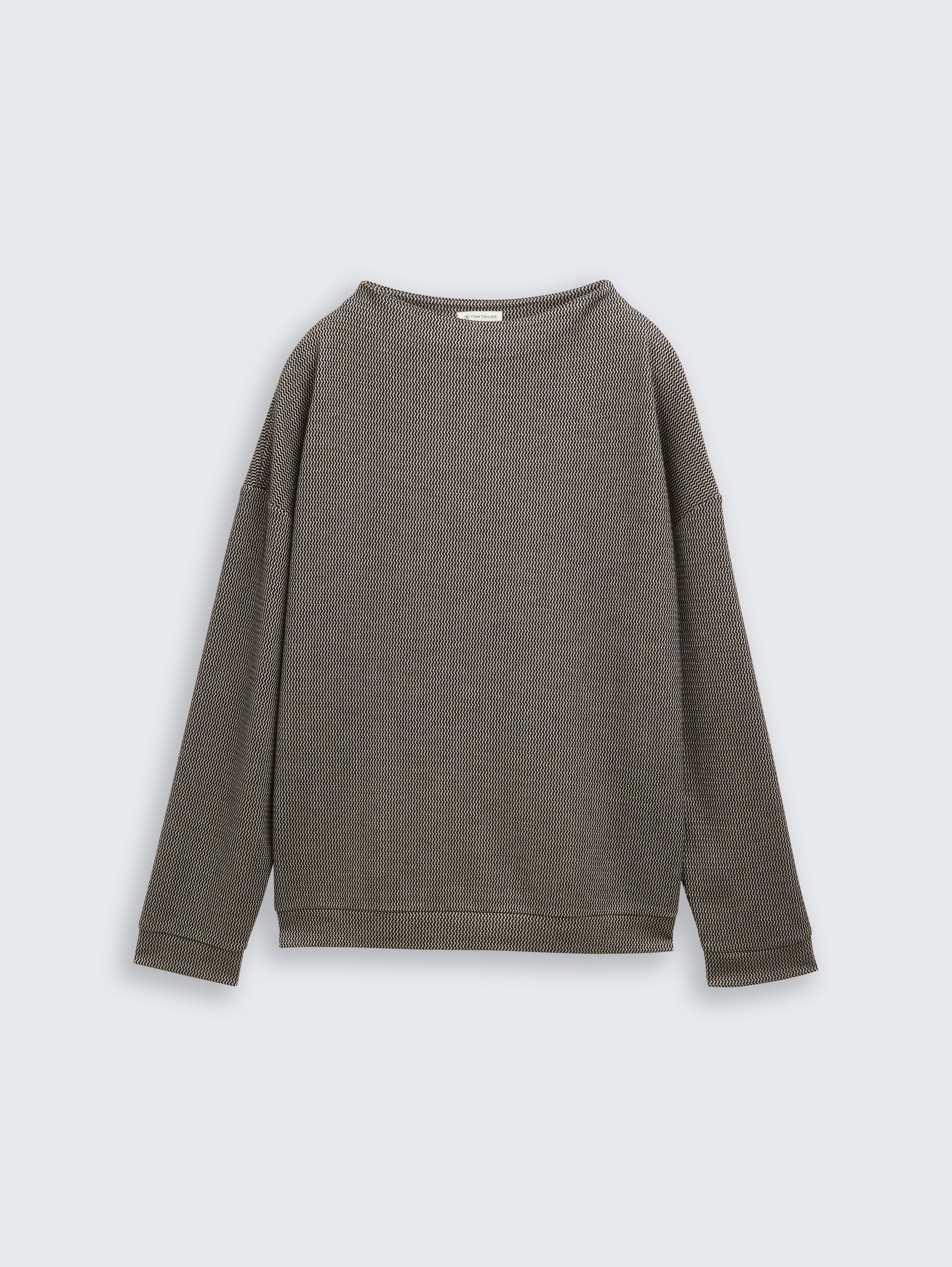 Loose fit sweatshirt met opstaande kraag - black beige wave structure - Product vooraanzicht