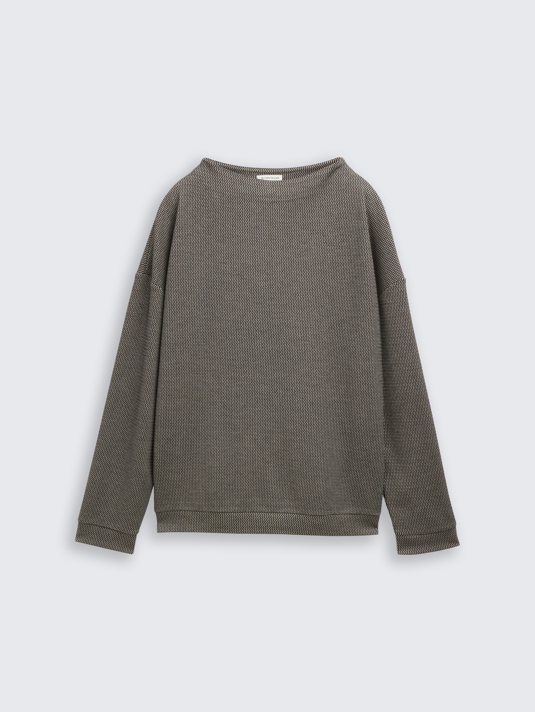 Loose Fit Sweatshirt mit Stehkragen - black_beige_wave_structure - 
