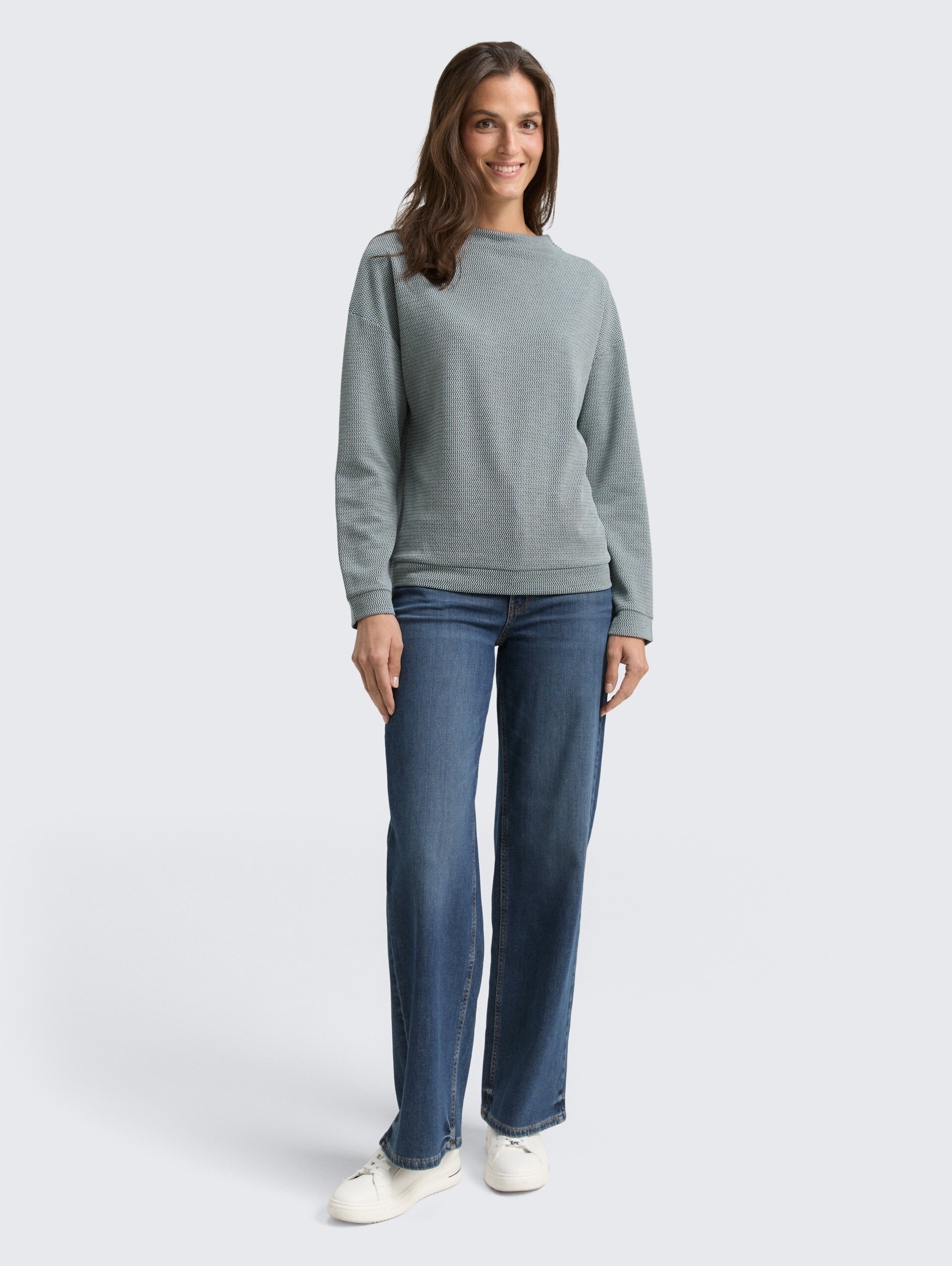 Loose Fit Sweatshirt mit Stehkragen - black moss wave structure - Model-Vorderansicht