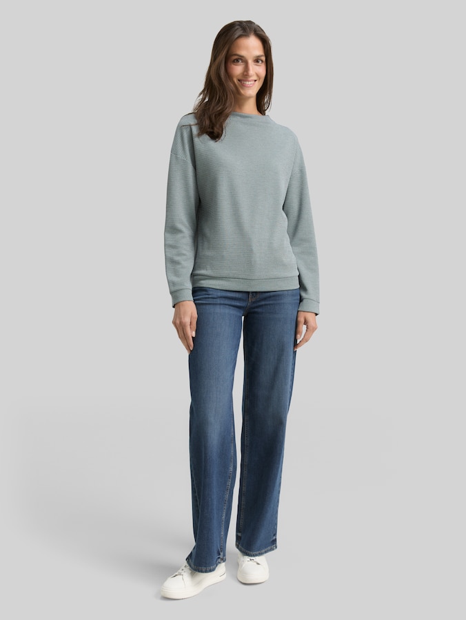 Sweat-shirt ample à col montant par Women, black moss wave structure