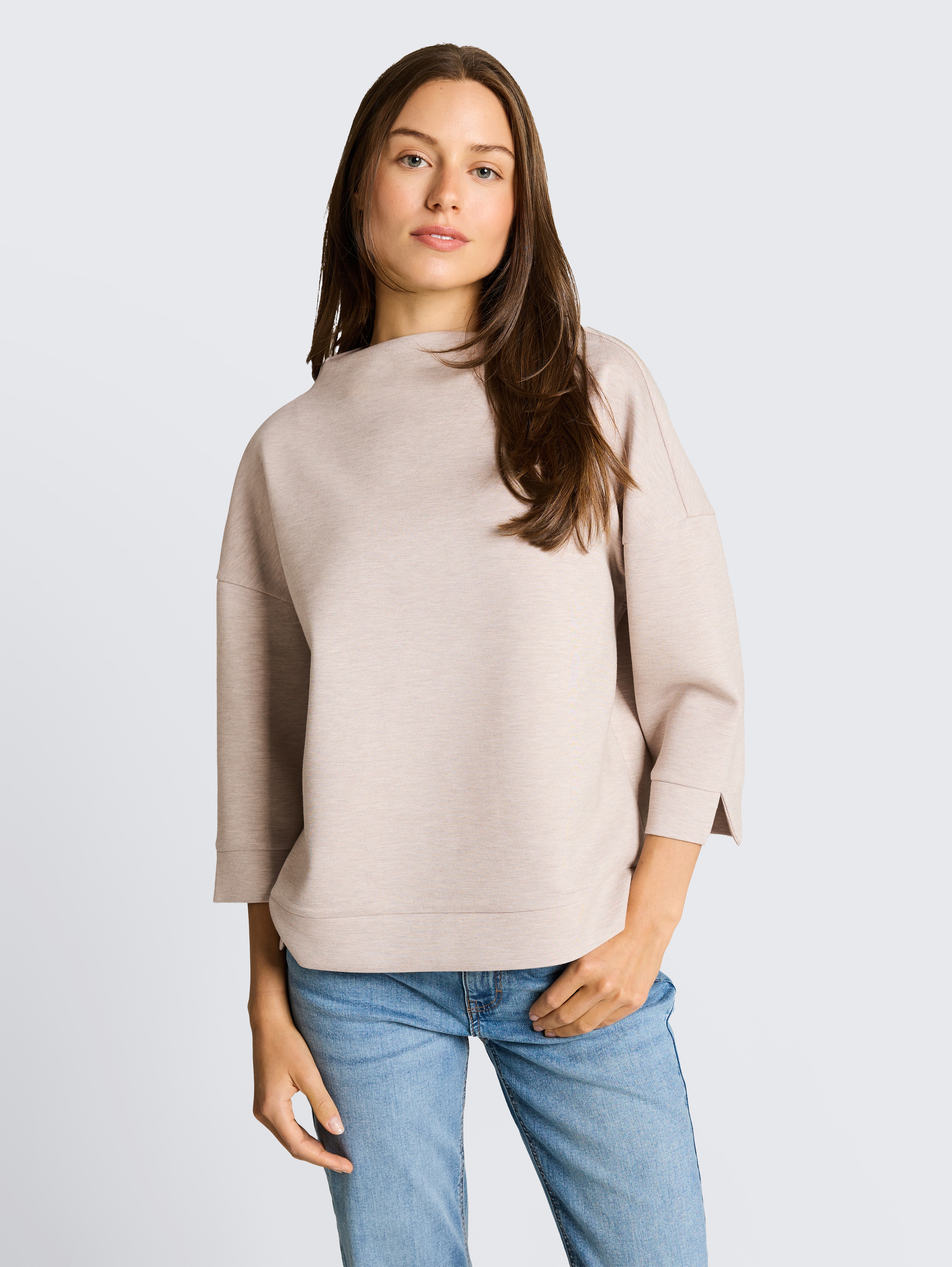 Boxy Fit Sweatshirt mit Stehkragen von Women, dark clouds grey melange