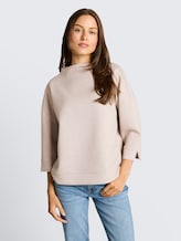 Boxy Fit Sweatshirt mit Stehkragen - dark clouds grey melange - Ausschnitt Model-Vorderansicht