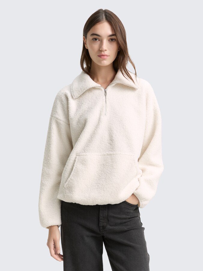 Loose fit teddy sweatshirt by Denim Female, off white