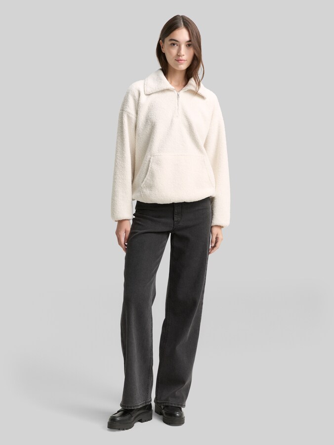 Loose Fit Teddy Sweatshirt von Denim Female, off white