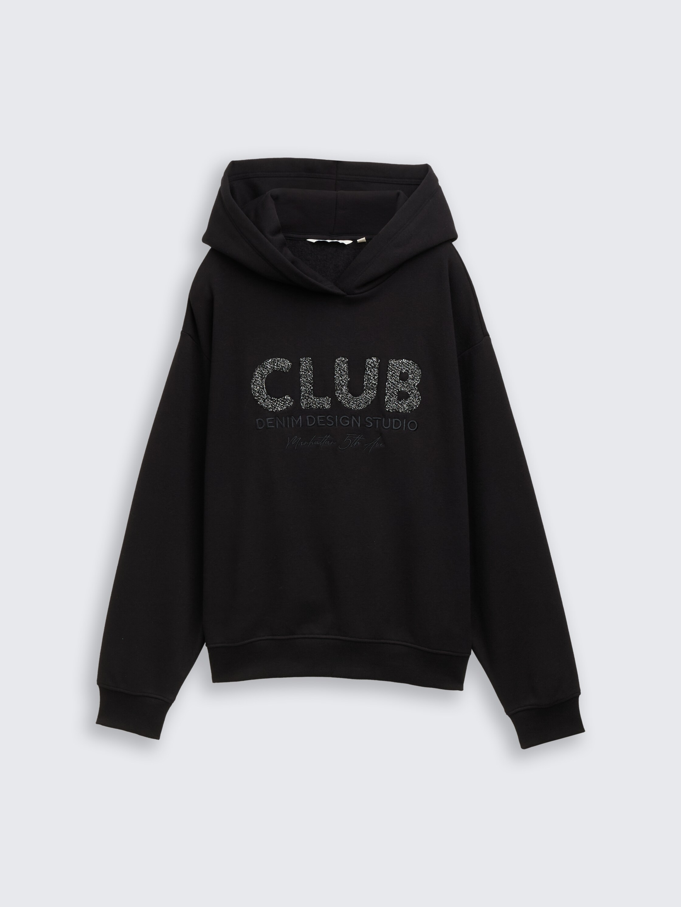Oversized hoodie Sweatshirt with glitter appliqué - deep_black_1 - 