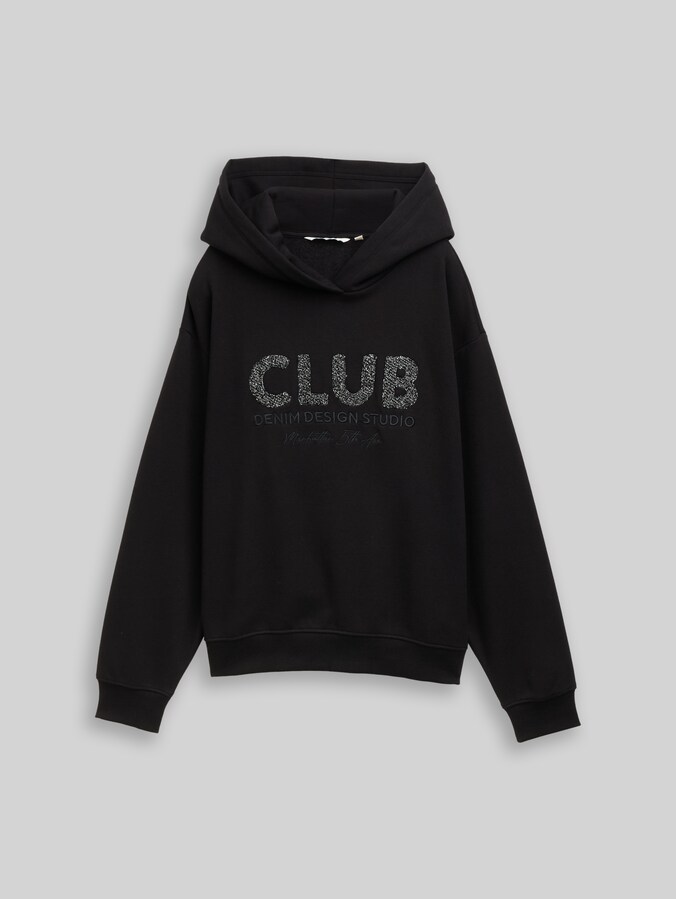 Oversized hoodie Sweatshirt met glitterapplicatie door Denim Female, deep black