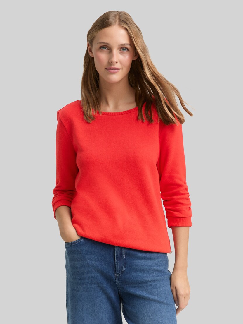 Fitted sweatshirt met ruches door Denim Female, brilliant red