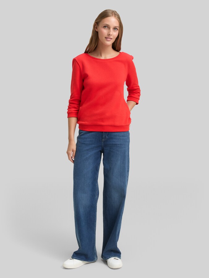 Fitted sweatshirt met ruches door Denim Female, brilliant red