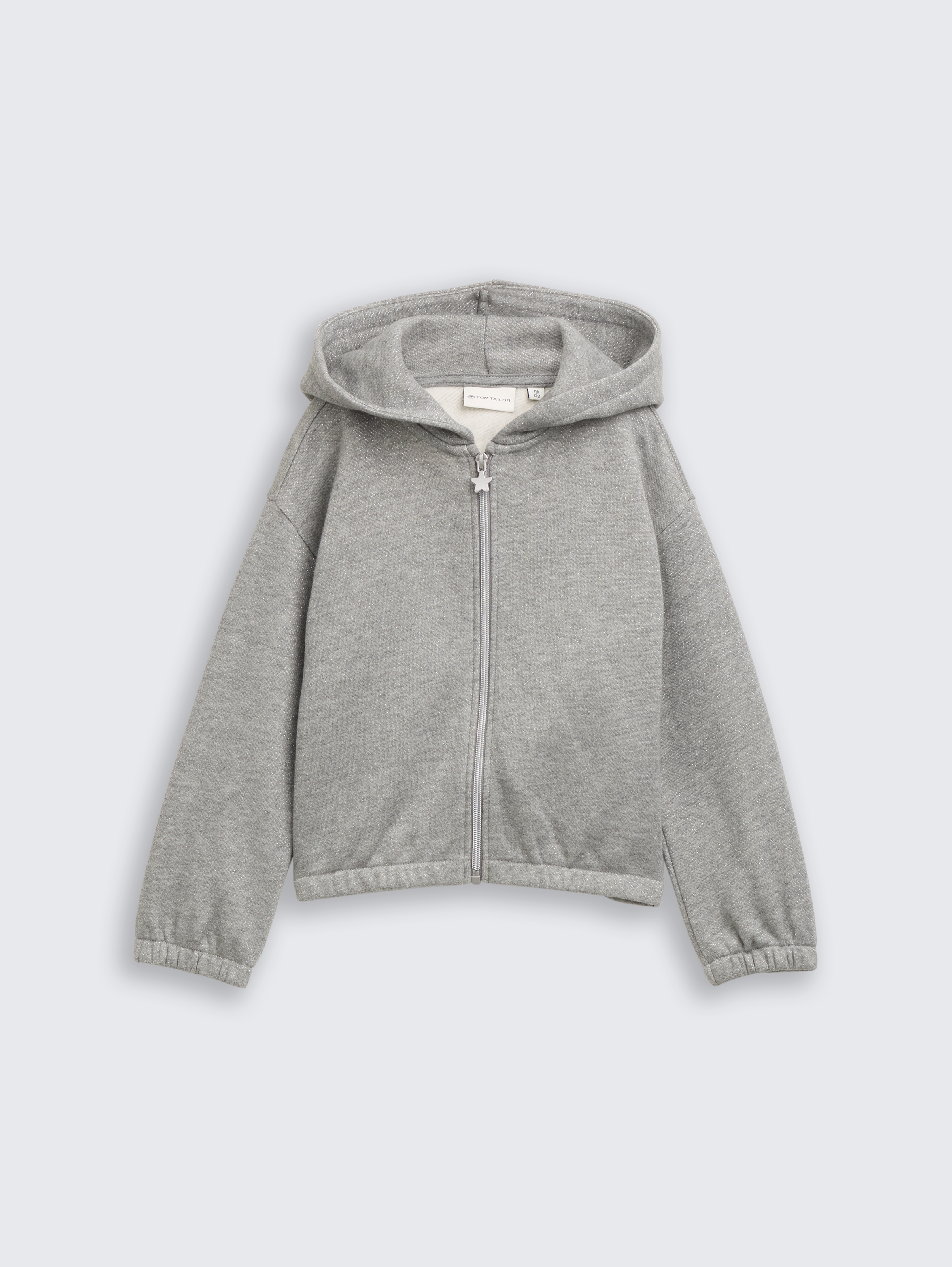 Cropped Hoodie Sweatjacke in Glitzer-Optik von Mini Girls, grey melange with glitter