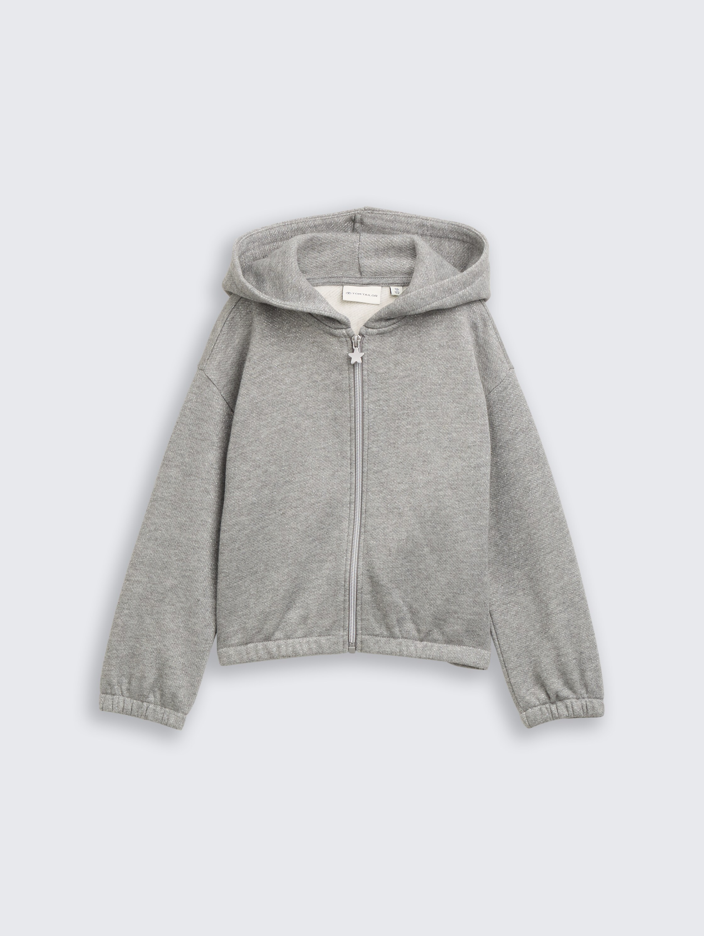 Cropped Hoodie Sweatjacke in Glitzer-Optik - grey_melange_with_glitter - 
