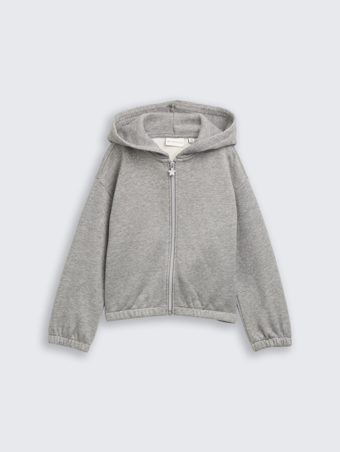 Cropped hoodie Sweatjack met glitterlook door Mini Girls, grey melange with glitter