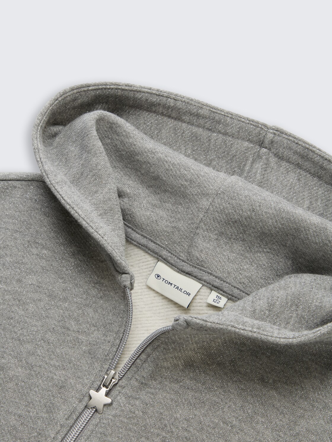 Cropped Hoodie Sweatjacke in Glitzer-Optik - grey melange with glitter - Detail-Model-Ansicht