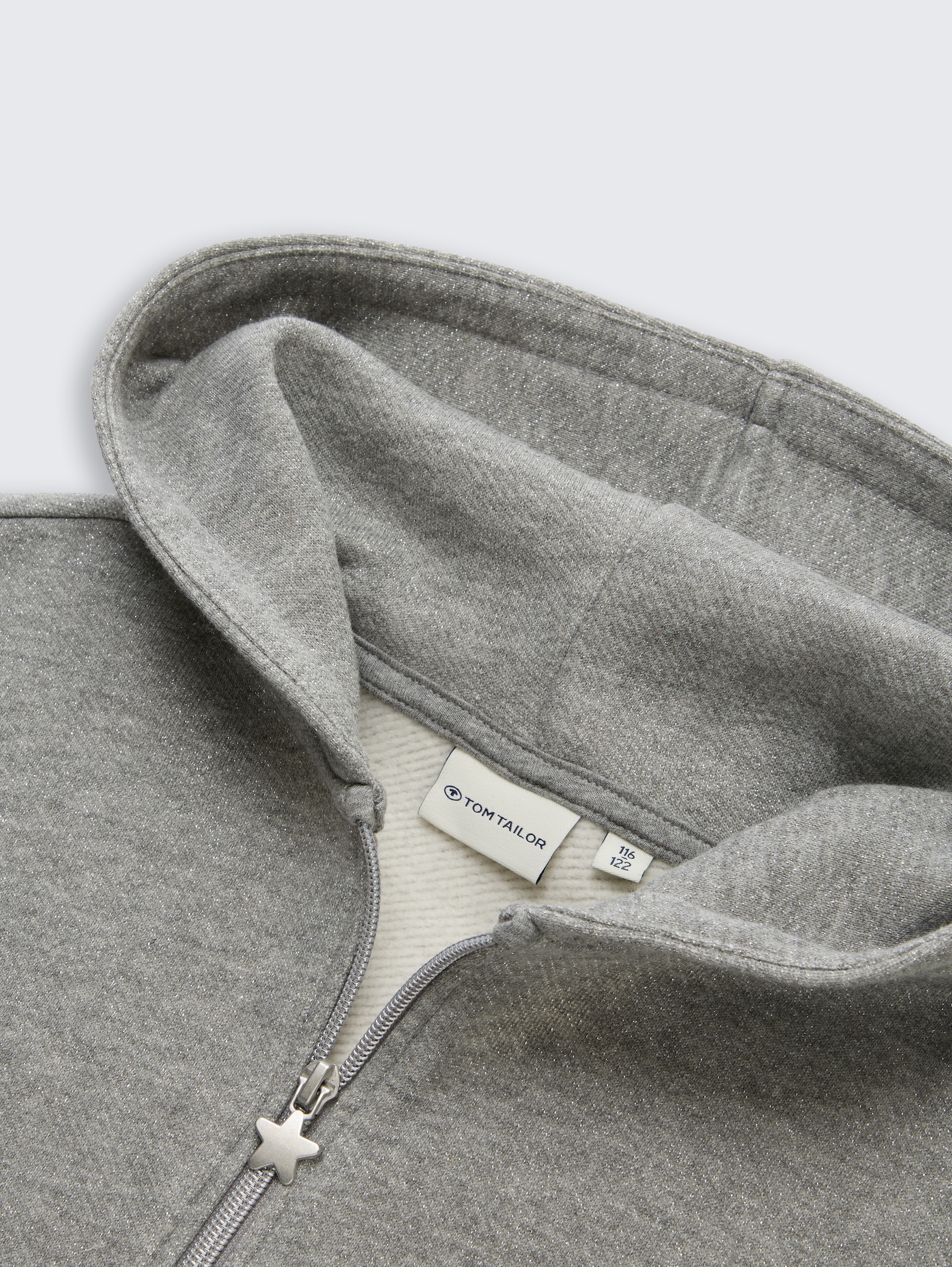 Cropped Hoodie Sweatjacke in Glitzer-Optik - grey melange with glitter - Detail-Model-Ansicht