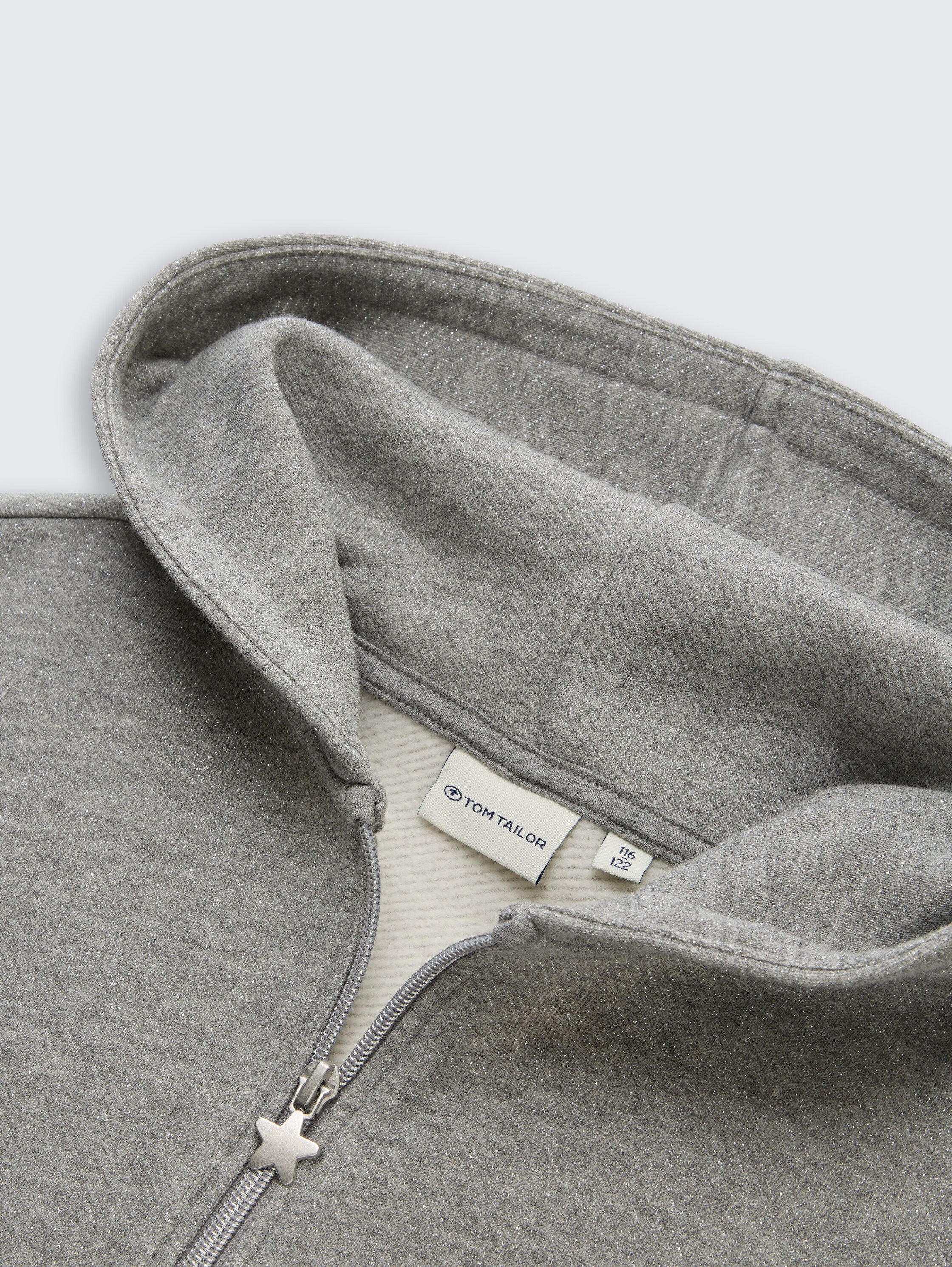 Cropped Hoodie Sweatjacke in Glitzer-Optik - grey_melange_with_glitter - 