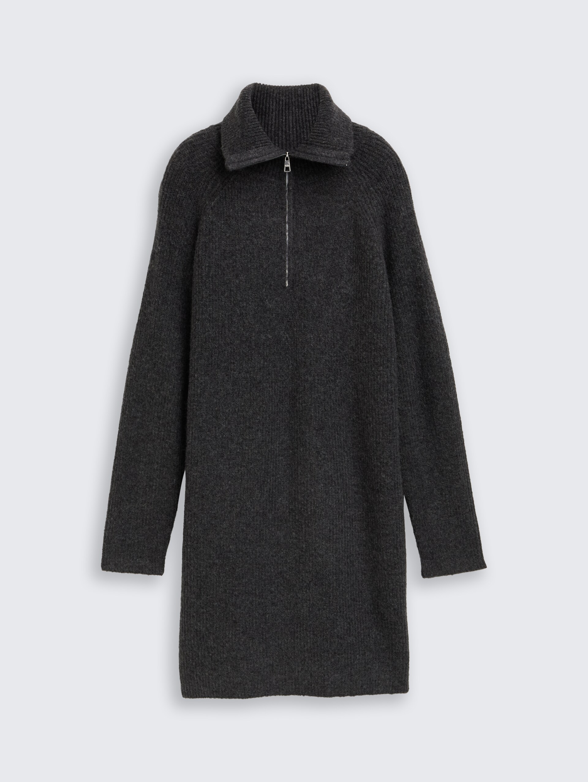 Mini-Kleid mit Troyer-Kragen - Shale Grey Melange - Vorder-Produkt-Ansicht