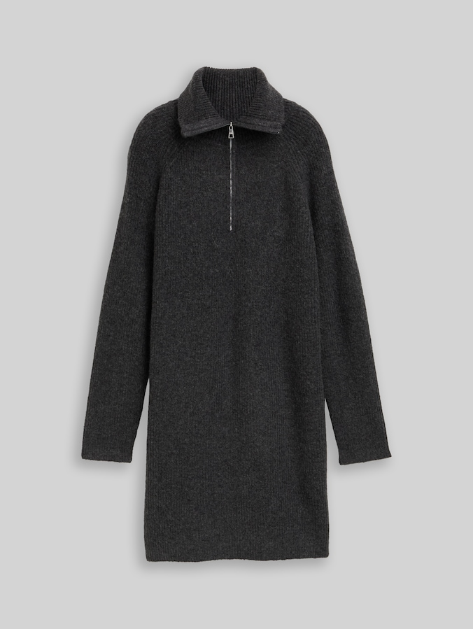 Mini-Kleid mit Troyer-Kragen von Denim Female, Shale Grey Melange