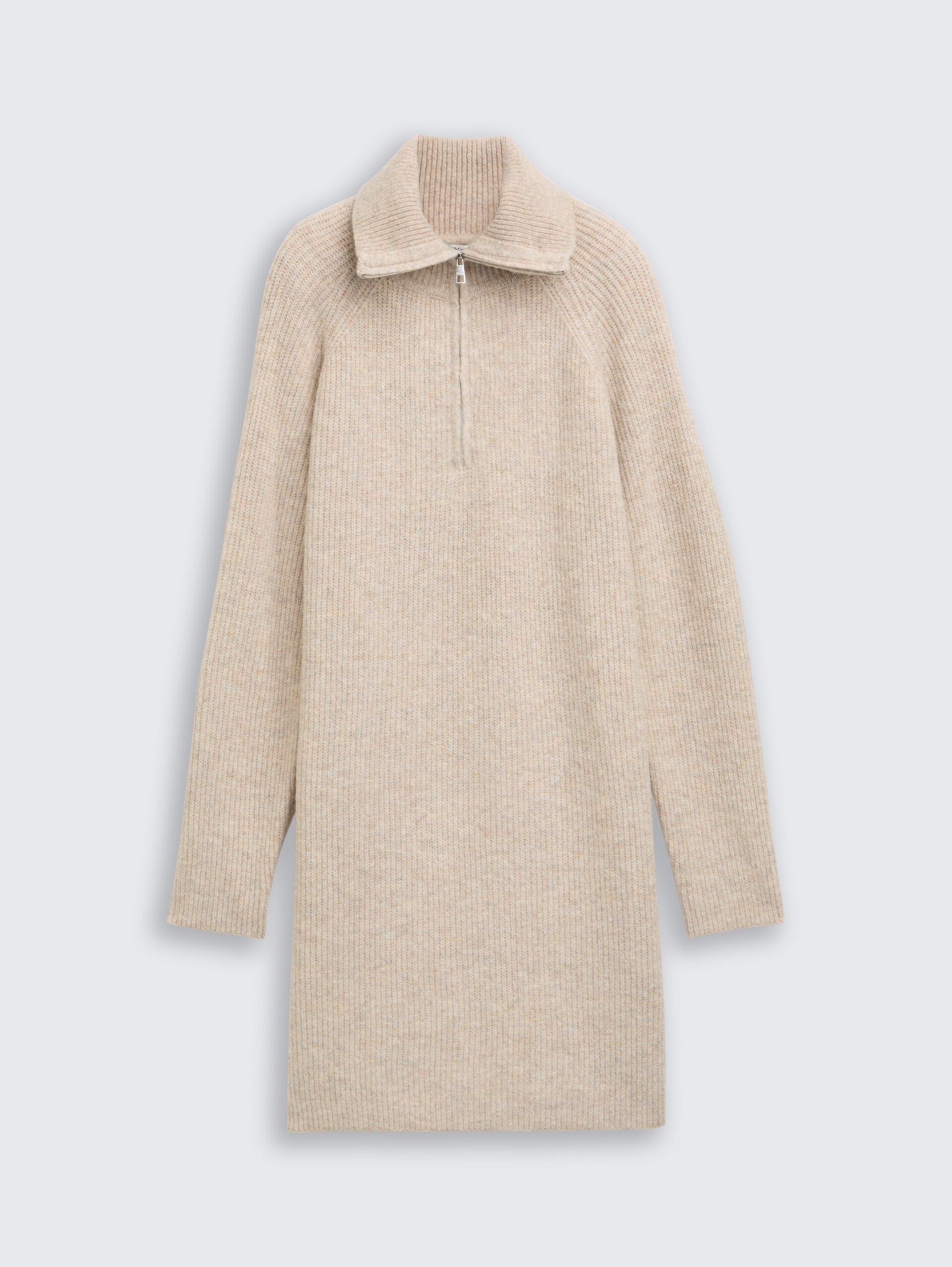 Mini-Kleid mit Troyer-Kragen - cosy beige melange - Vorder-Produkt-Ansicht