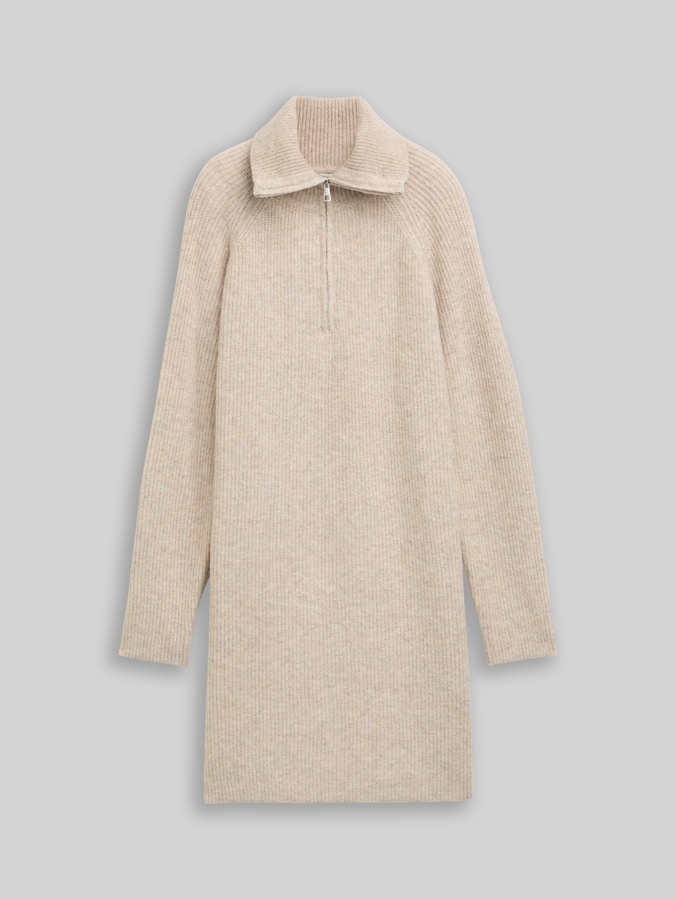 Mini-Kleid mit Troyer-Kragen von Denim Female, cosy beige melange
