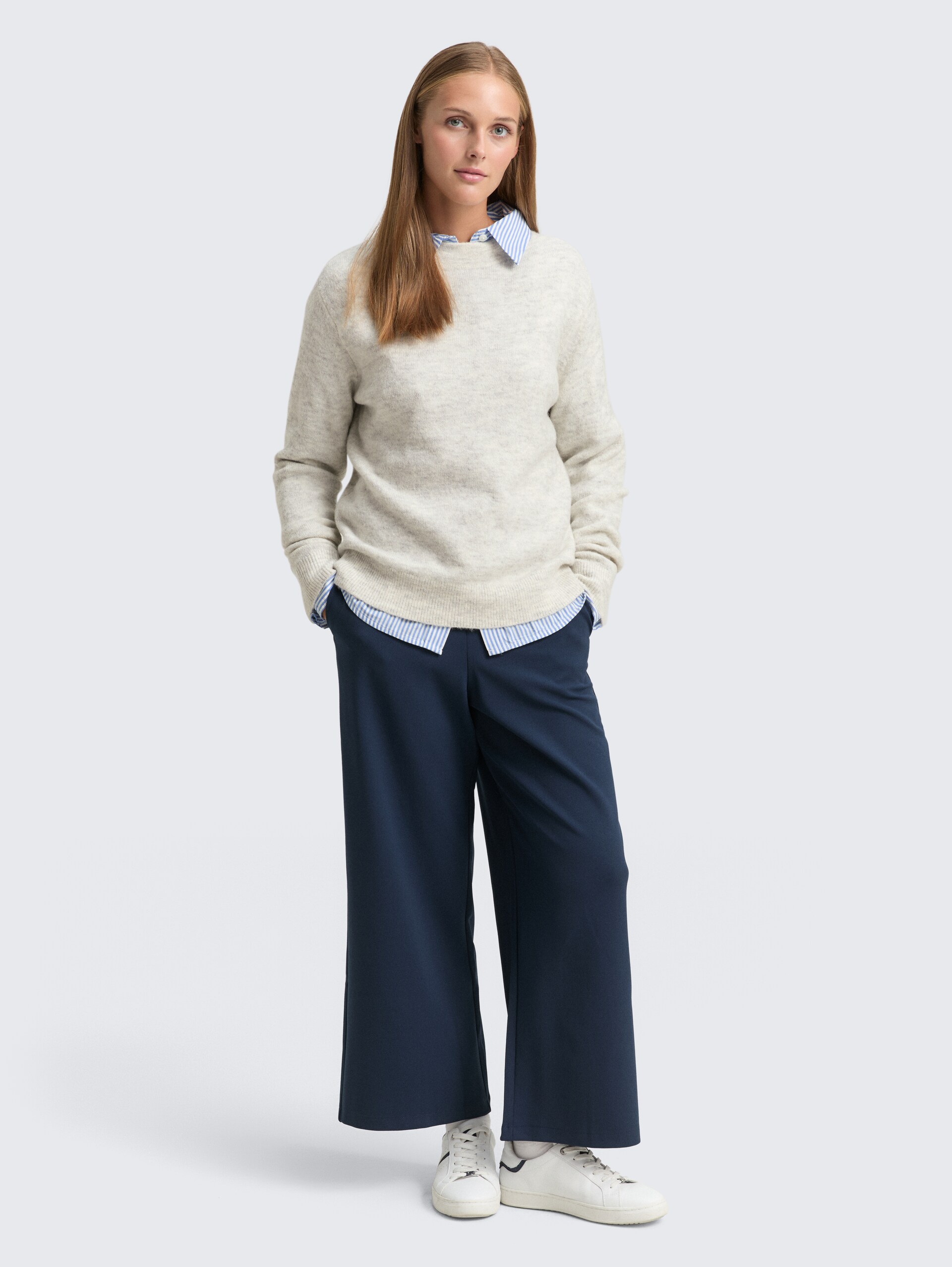 Cosy Strickpullover - Marble Beige Melange - Model-Vorderansicht