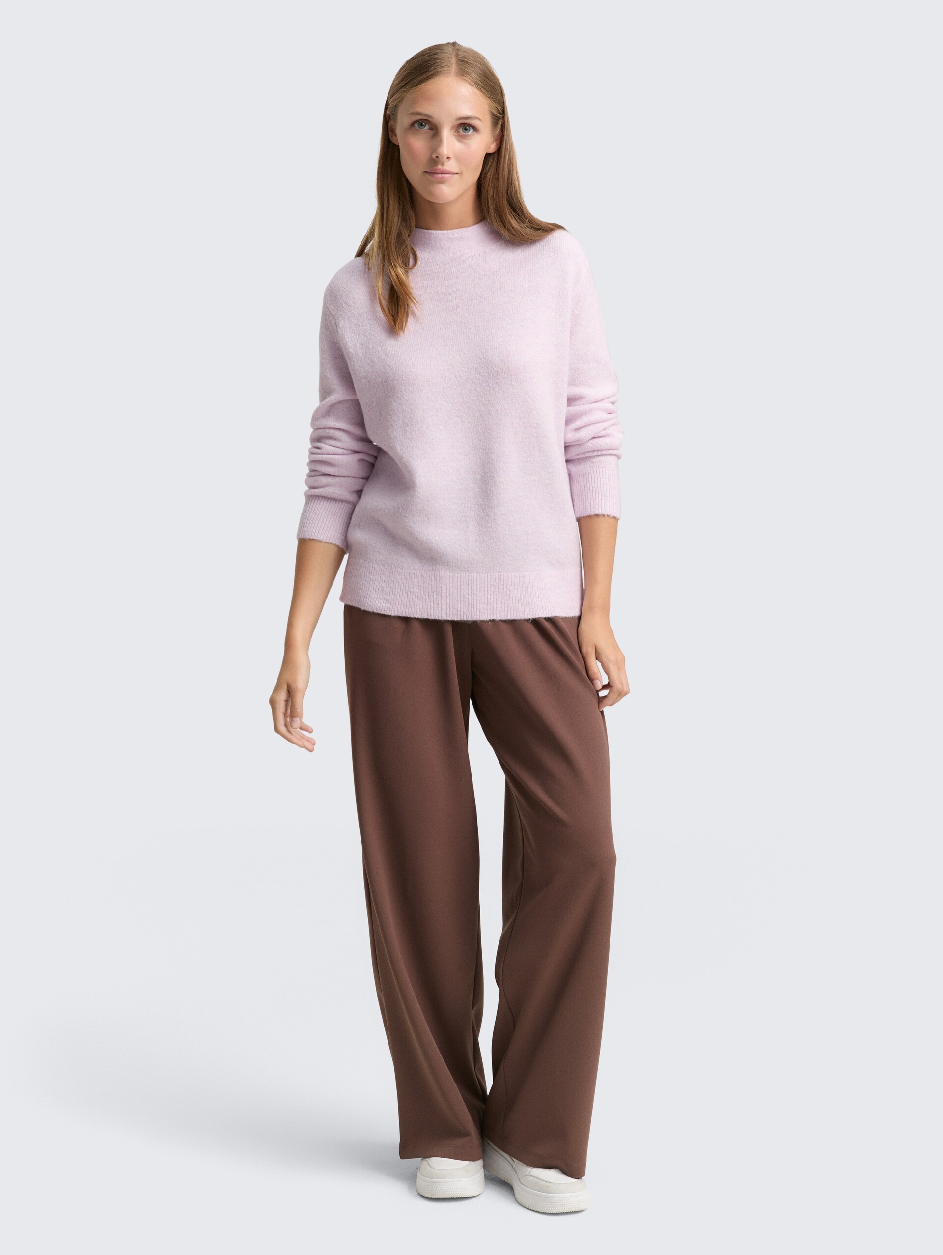 Cosy Strickpullover - lilac fog melange - Model-Vorderansicht