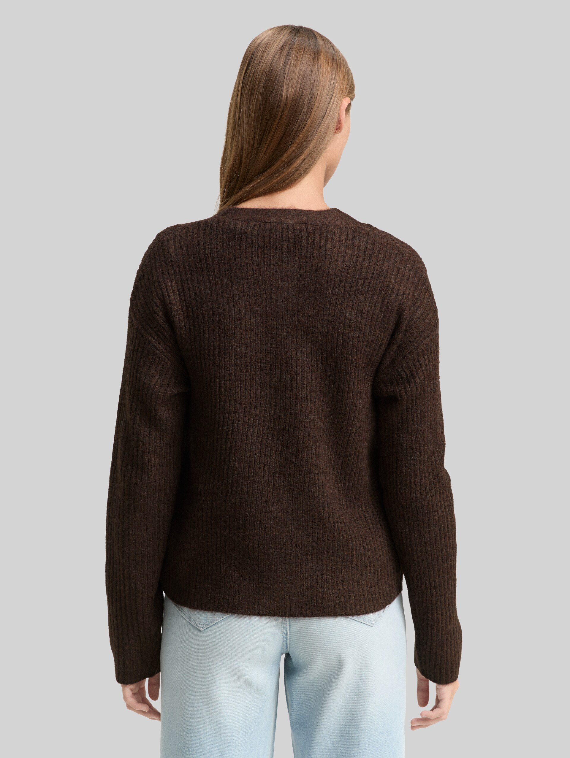 Cosy cardigan with round neckline - soft chocolate brown melange