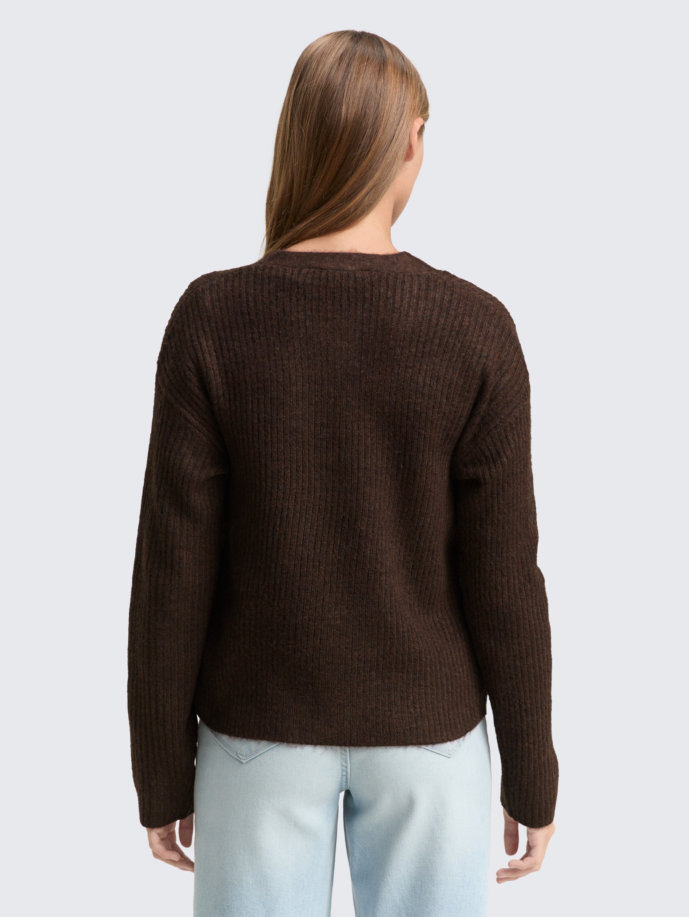 Gezellige cardigan met ronde hals - soft chocolate brown melange