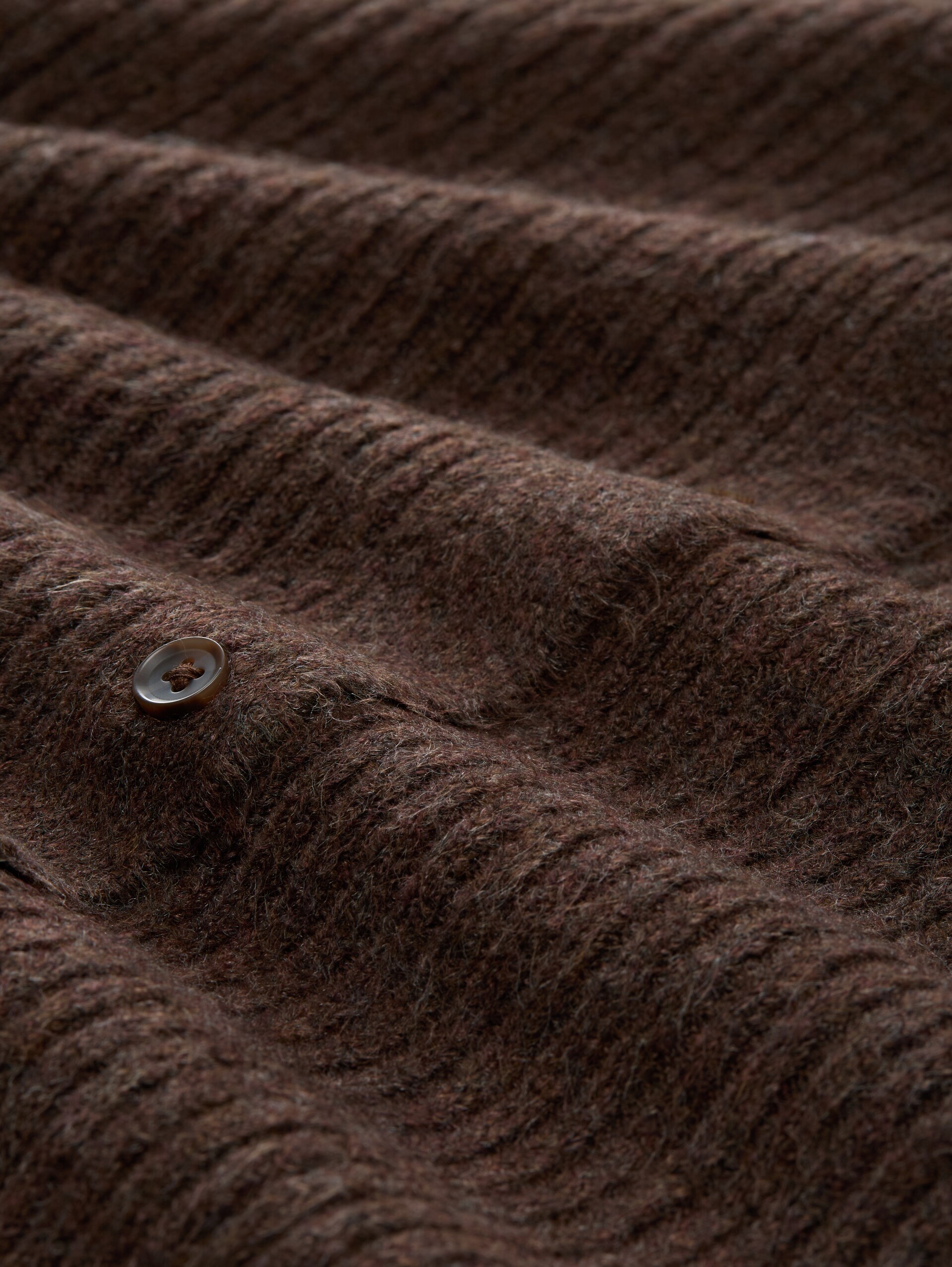 Cosy cardigan with round neckline - soft chocolate brown melange - Material view