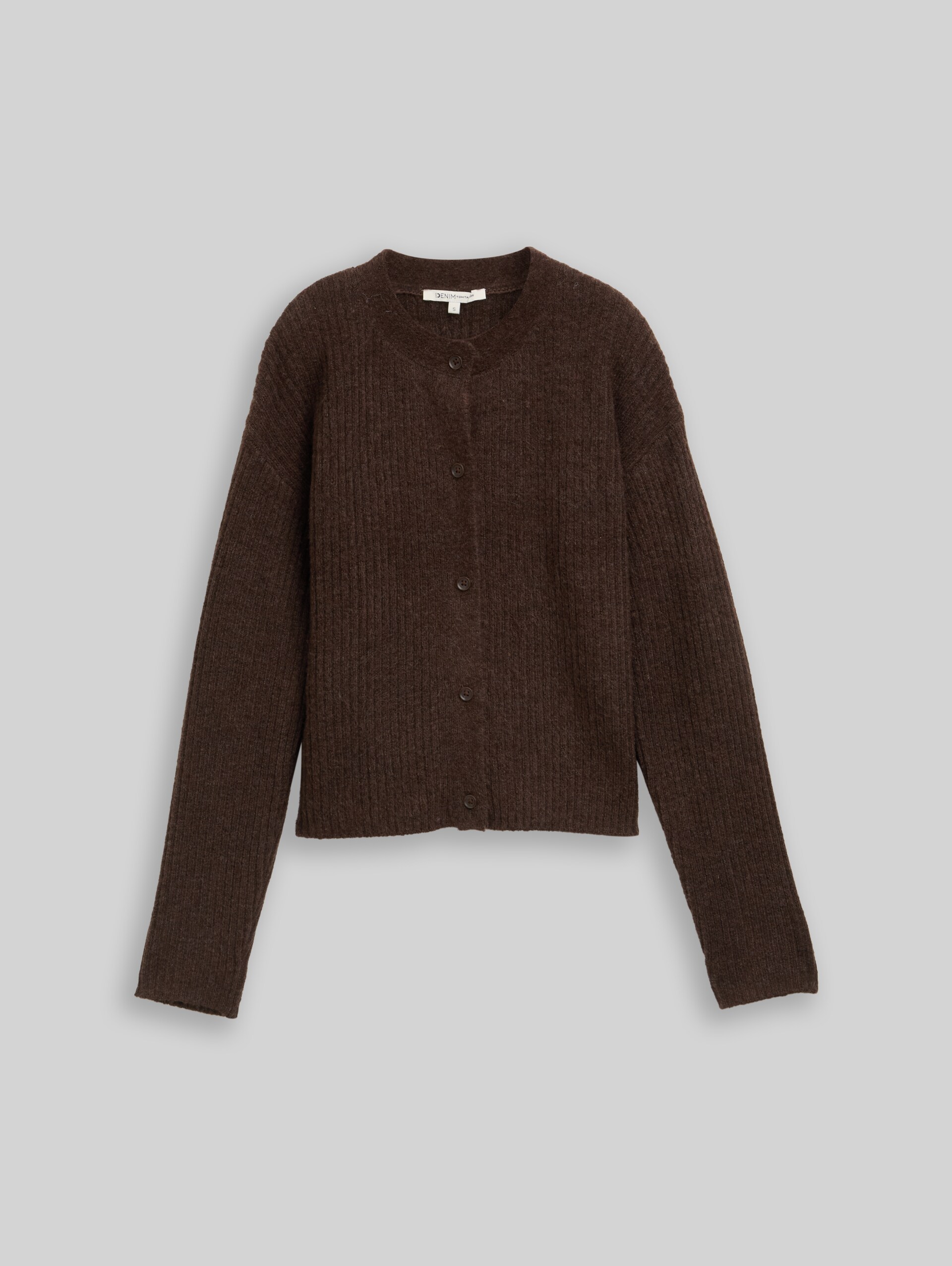 Cosy cardigan with round neckline - soft chocolate brown melange