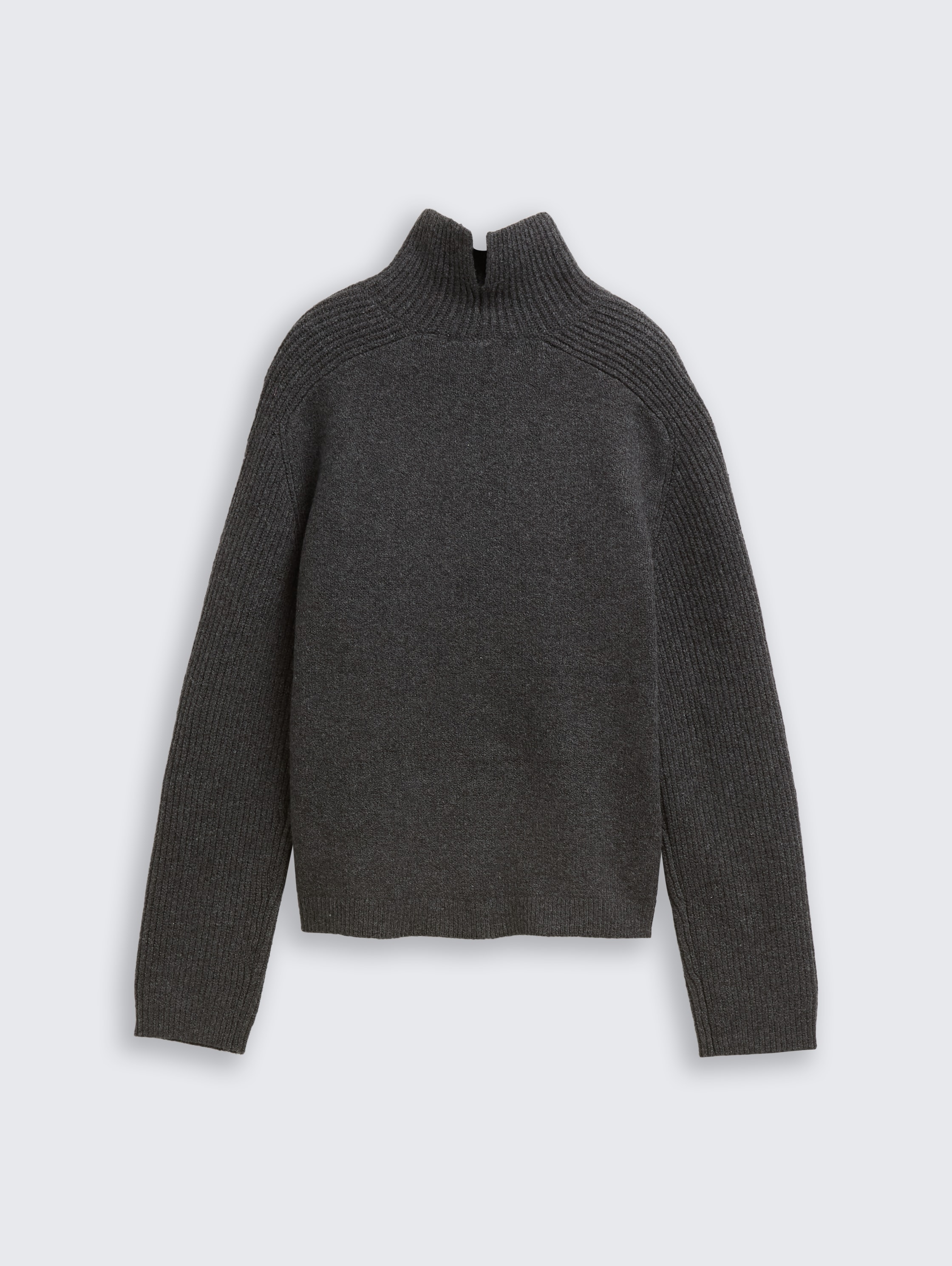Relaxed fit knitted jumper with stand-up collar - shale_grey_melange - 
