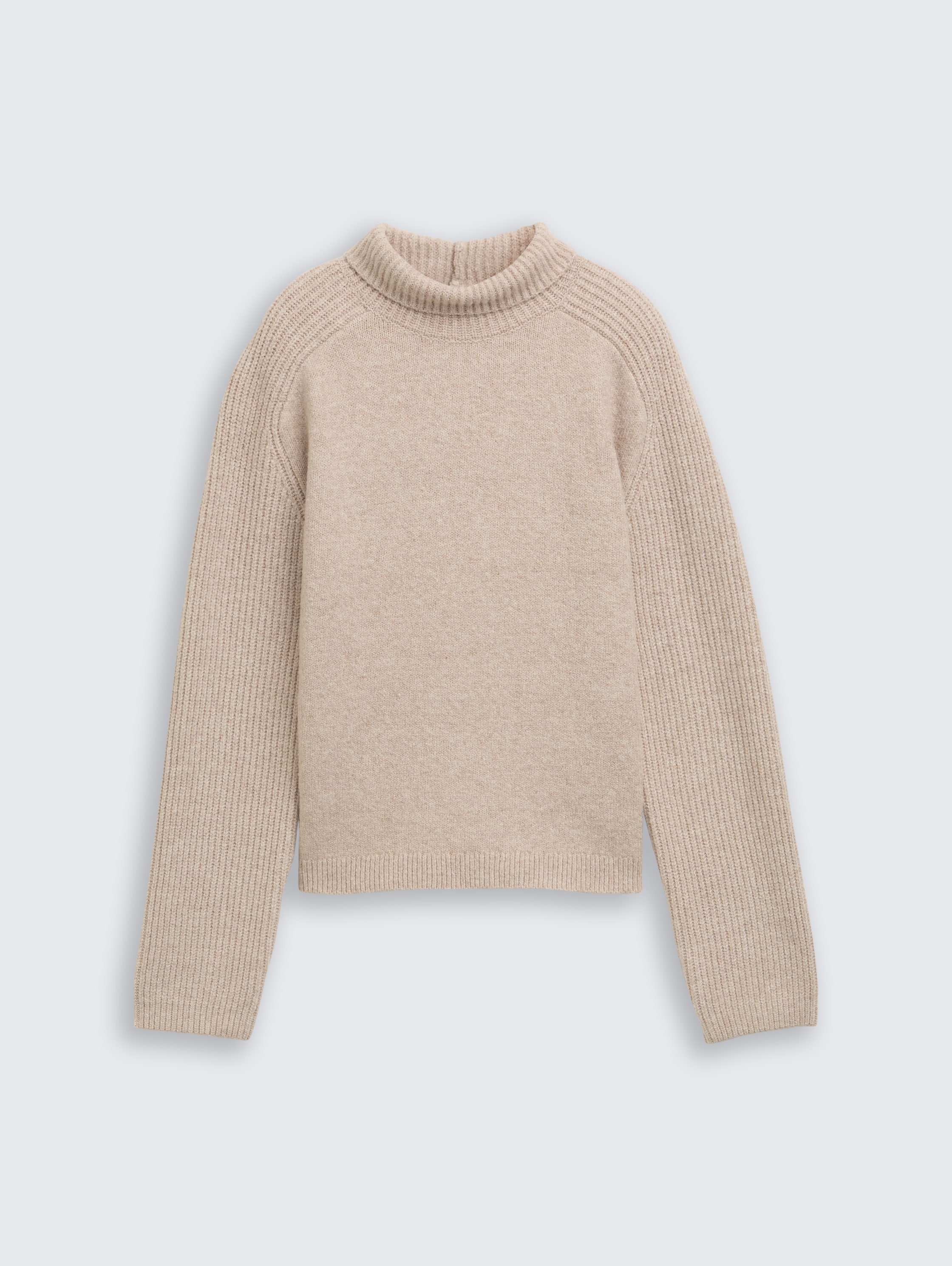 Relaxed Fit Strickpullover mit Stehkragen - cosy_beige_melange - 