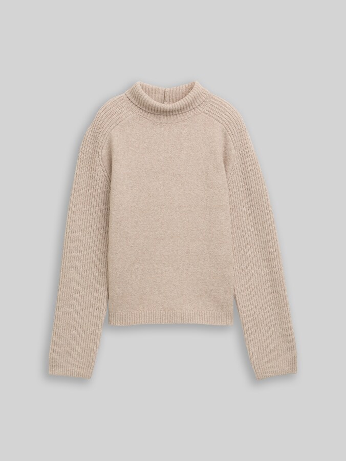 Relaxed Fit Strickpullover mit Stehkragen von Denim Female, cosy beige melange