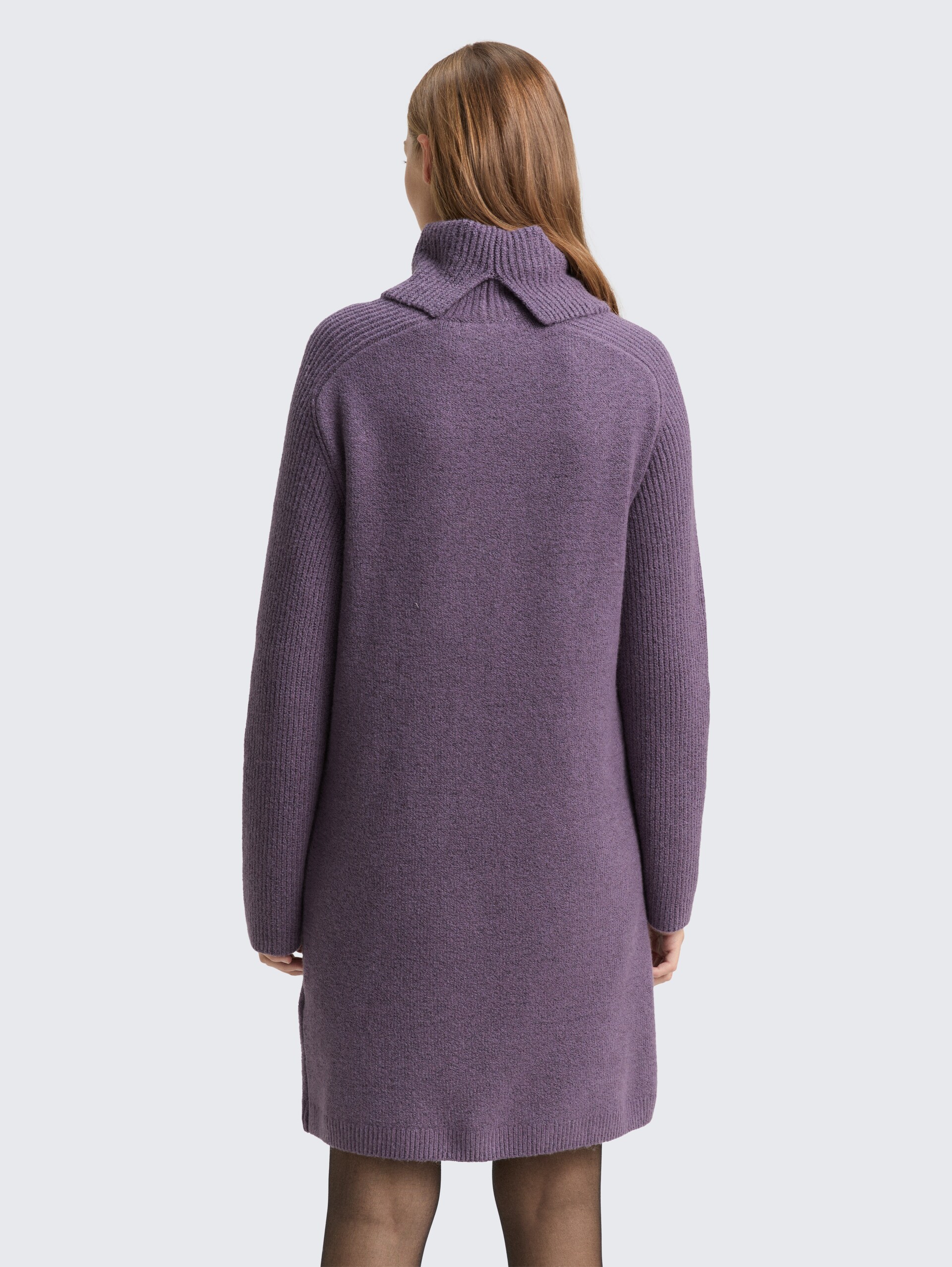 Mini-Kleid mit Rollkragen - dark lavender melange - Model-Rückansicht