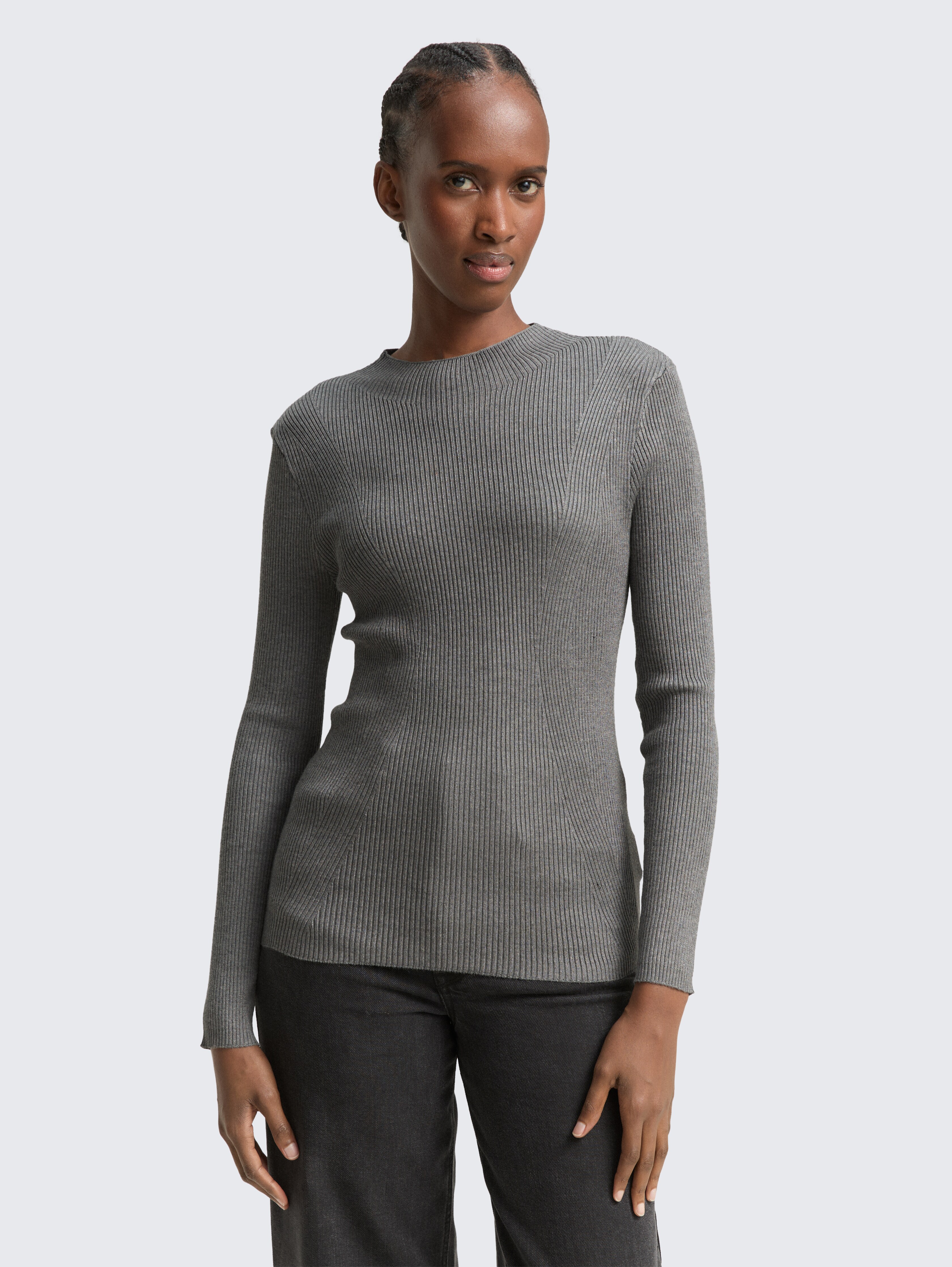 Tight Fit Strickpullover von Denim Female, Stormy Gray Melange