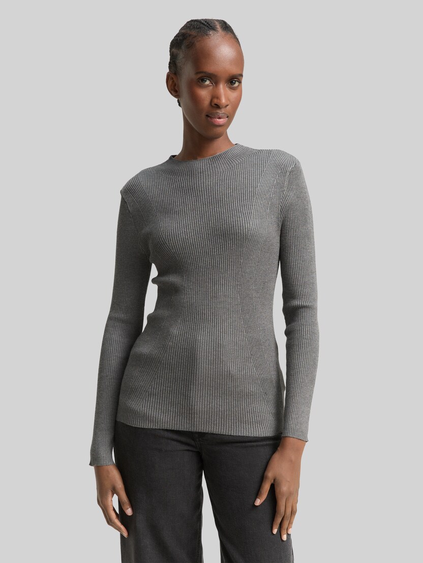 Tight fit gebreide trui door Denim Female, Stormy Gray Melange