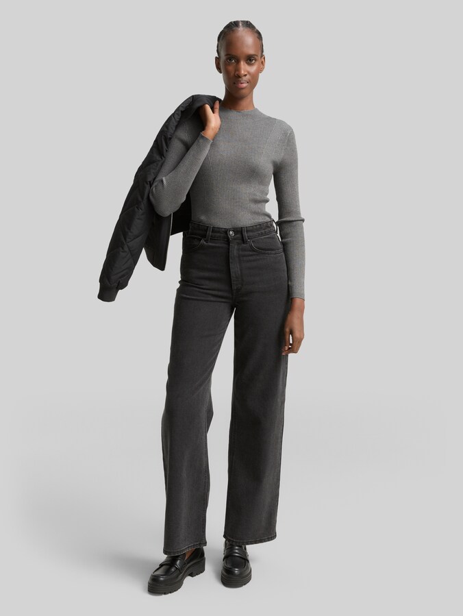 Tight Fit Strickpullover von Denim Female, Stormy Gray Melange