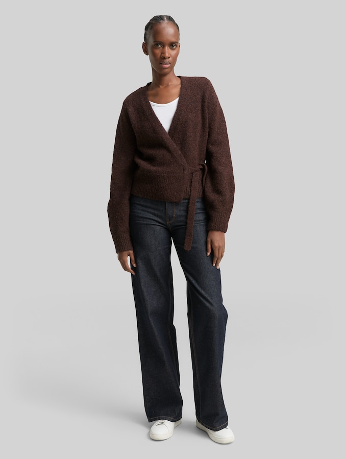 Relaxed Fit Wrap Cardigan von Denim Female, soft chocolate brown melange