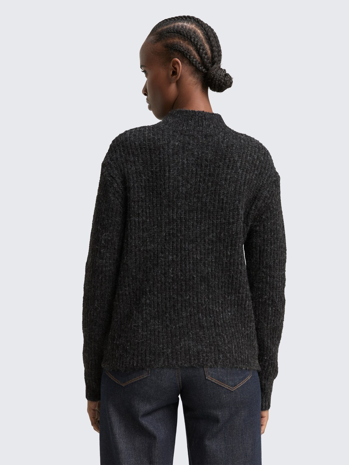 Relaxed Fit Strickpullover mit Stehkragen - Shale Grey Melange